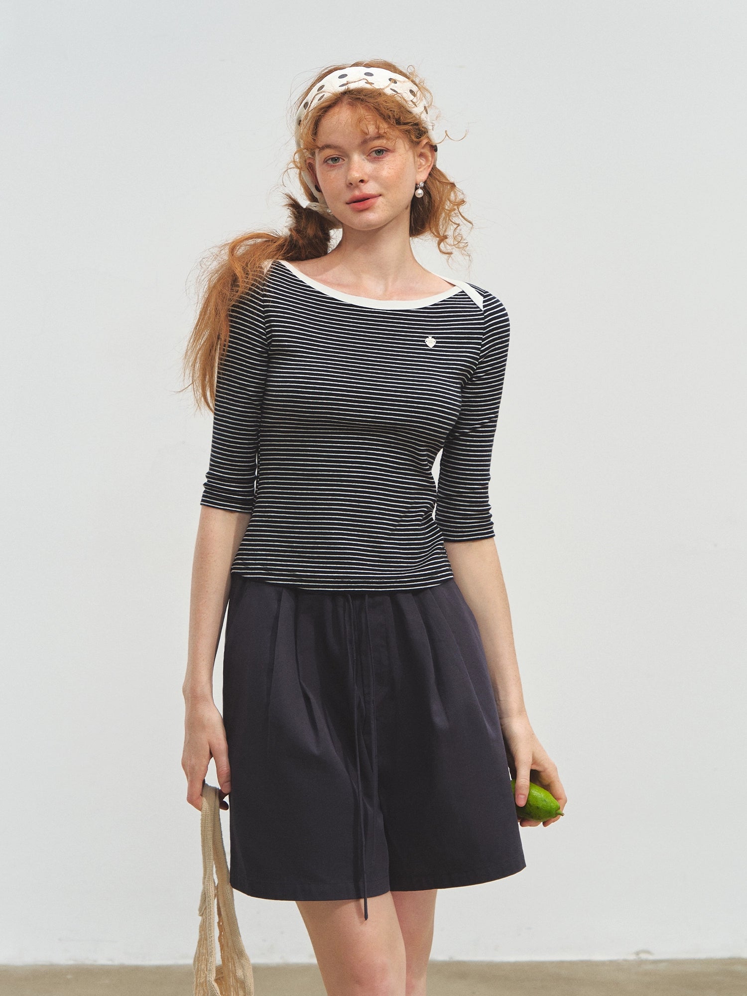 Envelope Neck Mid-sleeve Striped T-Shirt - CHINASQUAD