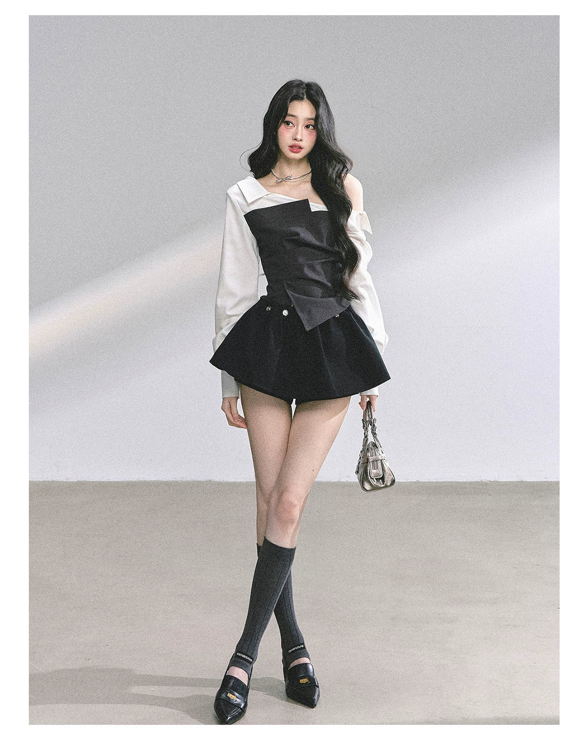 Faux Two-Piece Asymmetric Shoulder Shirt