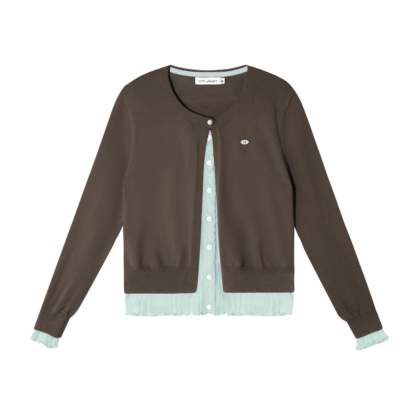 Contrast Panel Ruffled Knit Cardigan