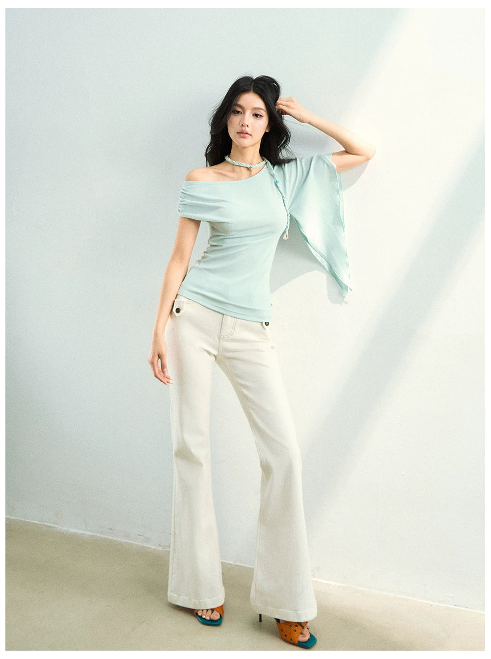 Asymmetrical Off-Shoulder Draped Blouse