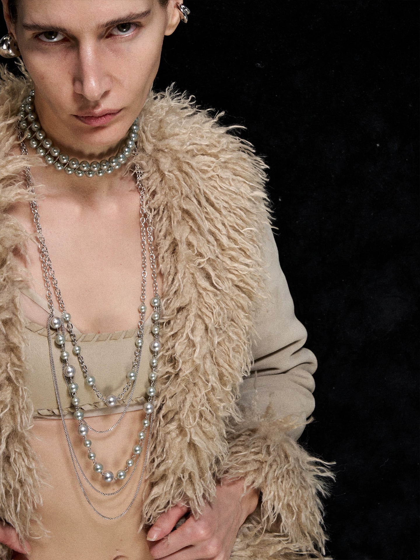 Silver-Tone Layered Vintage Pearl Choker