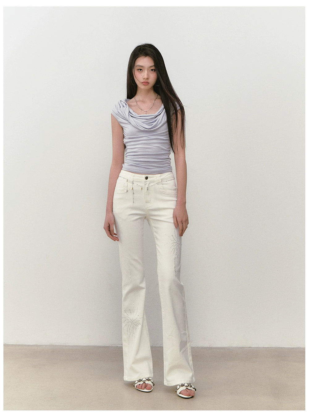 Rhinestone Firework Straight - Micro Flare Jeans