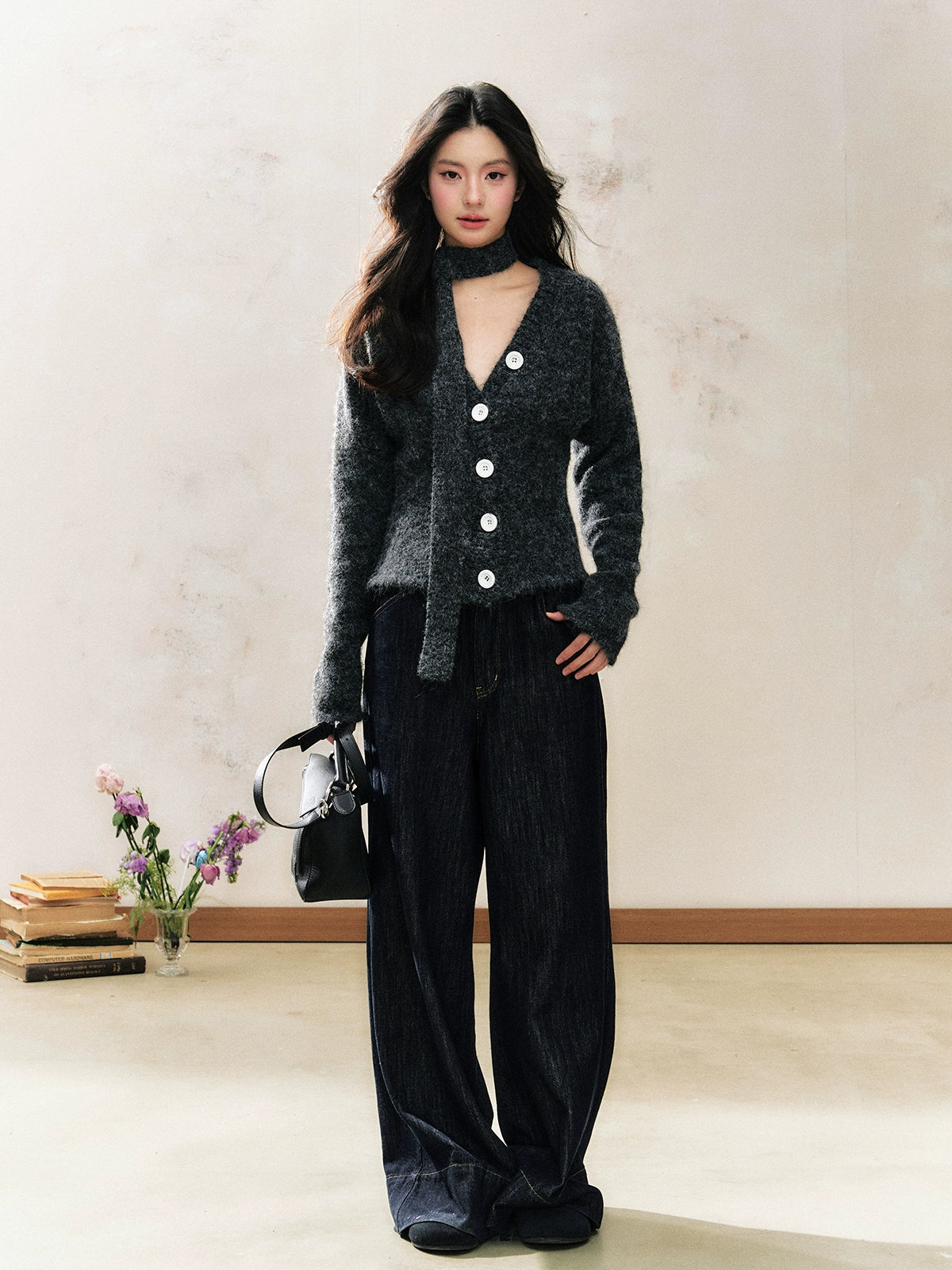 V-Neck Waist-Cinching Slimming Versatile Knit Cardigan - CHINASQUAD