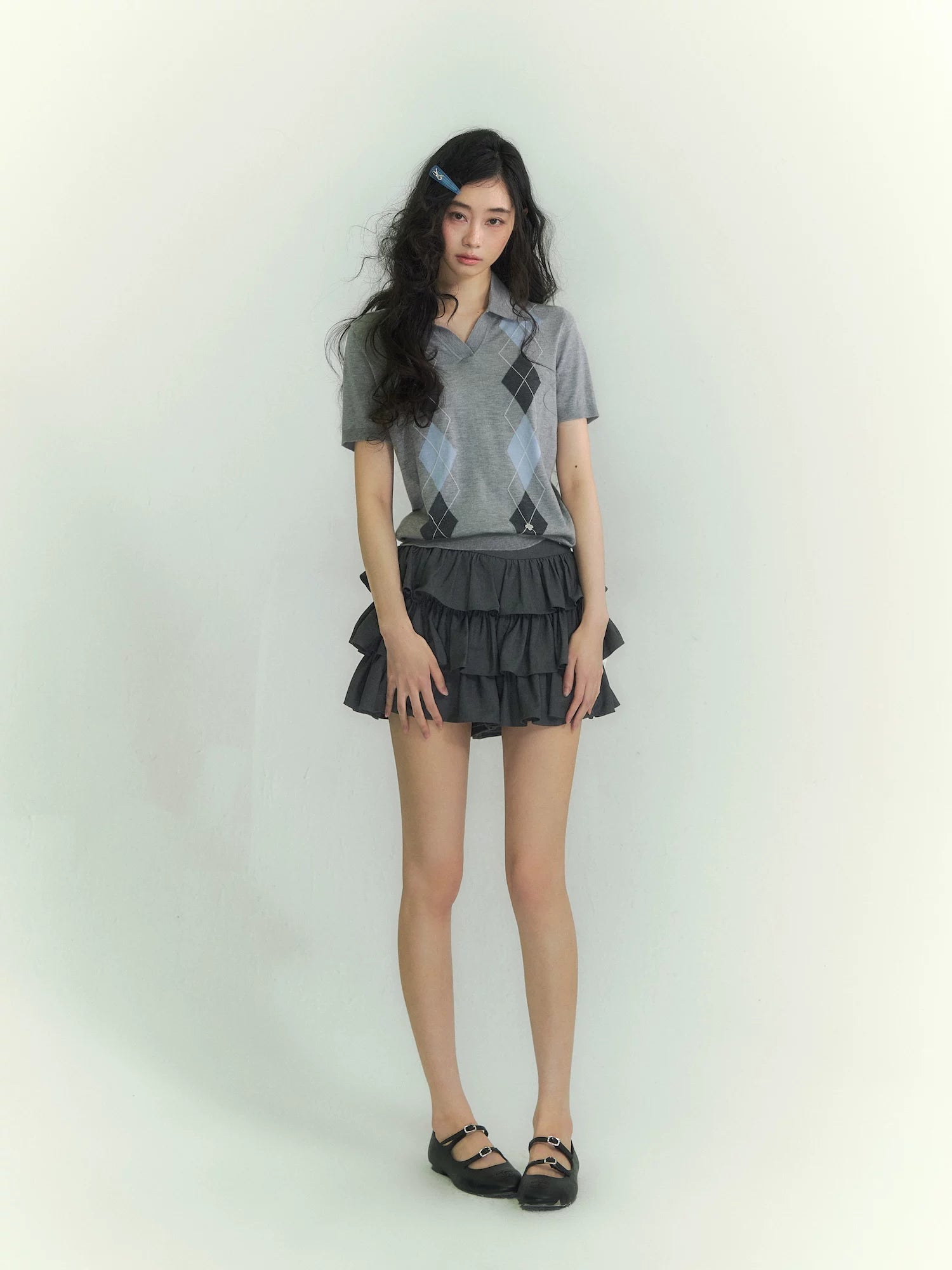 Diamond Panel Colorblock Polo Knit Top