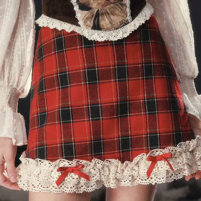 Christmas Night Corset Top & Plaid Skirt Set