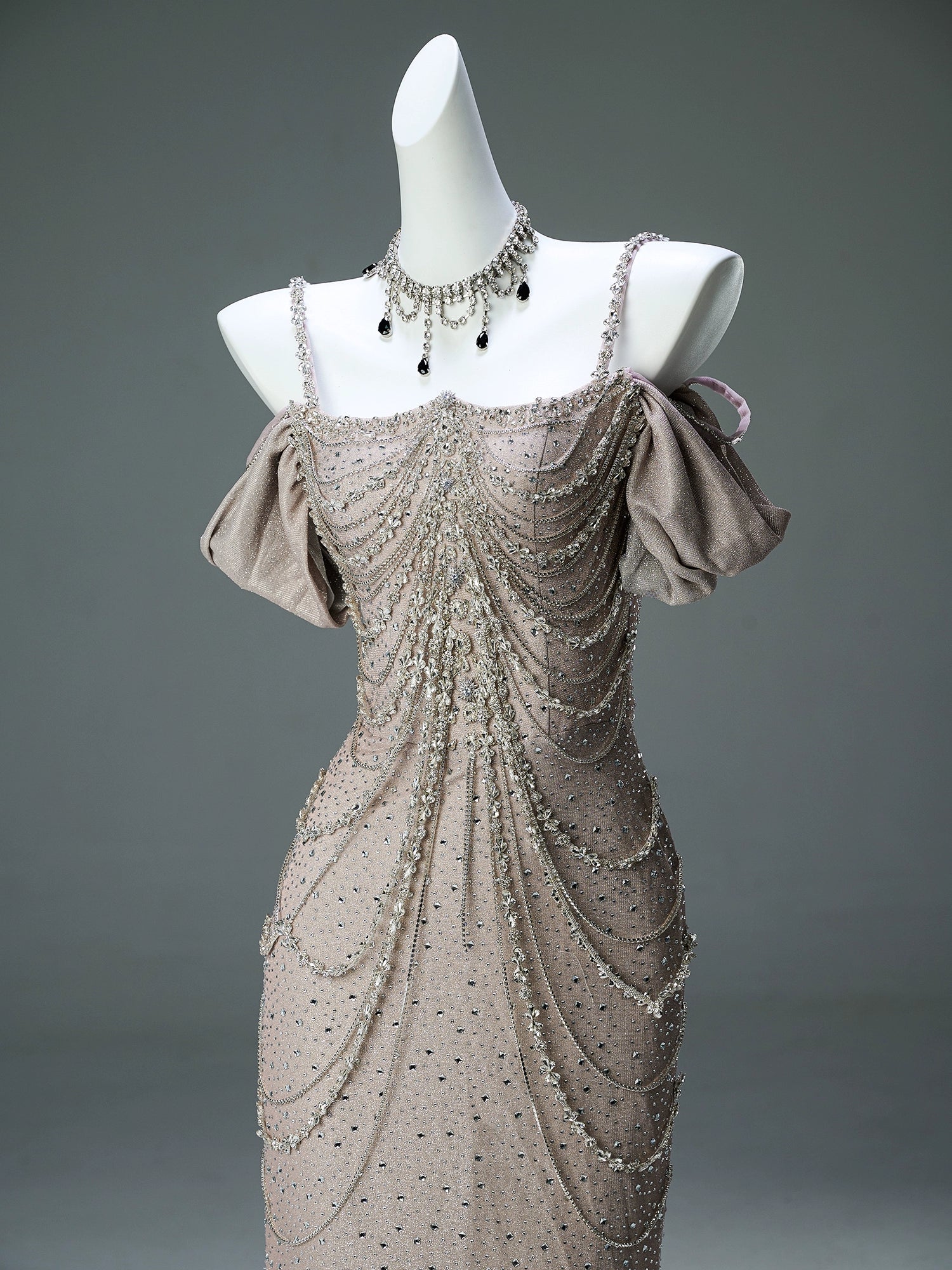 Luminous Droplight Crystal-Chain Couture Gown