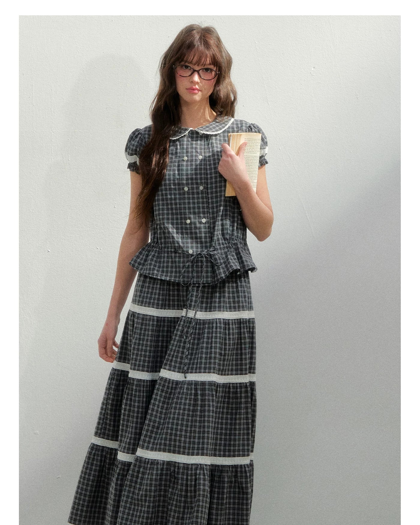 Vintage Plaid Floral Girl Two-Piece Set