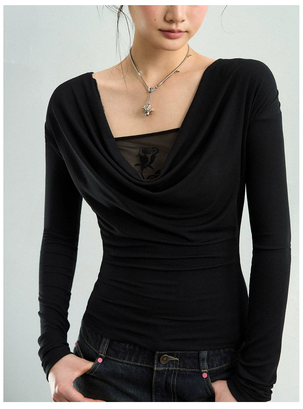 Reversible Draped Mesh Blouse