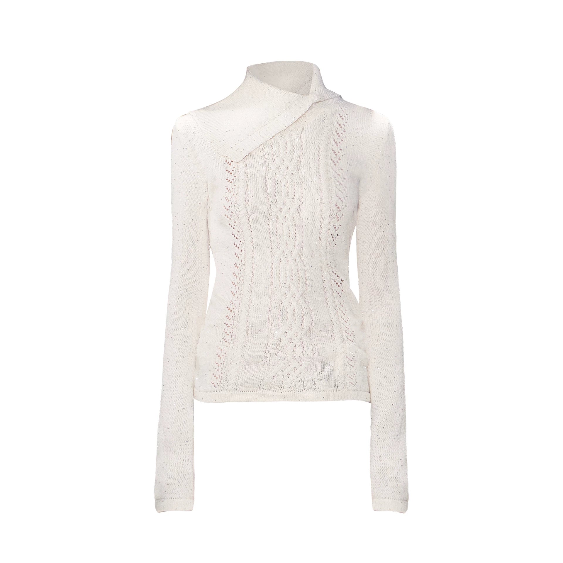 Shimmering Collared Slim-Fit Knit Sweater
