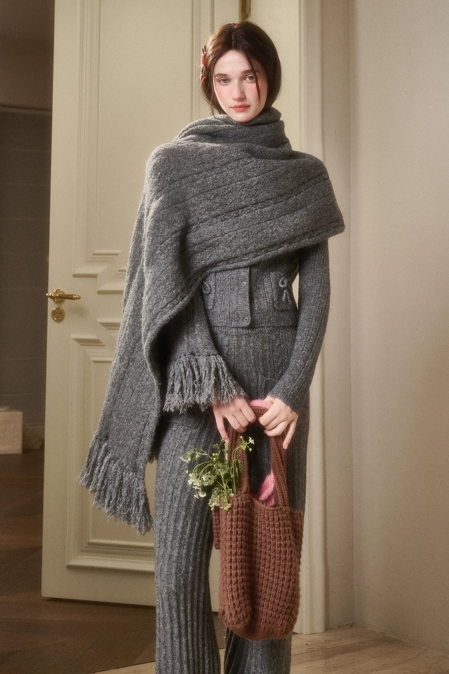 Celestial Wool Cable-Knit Shawl Scarf
