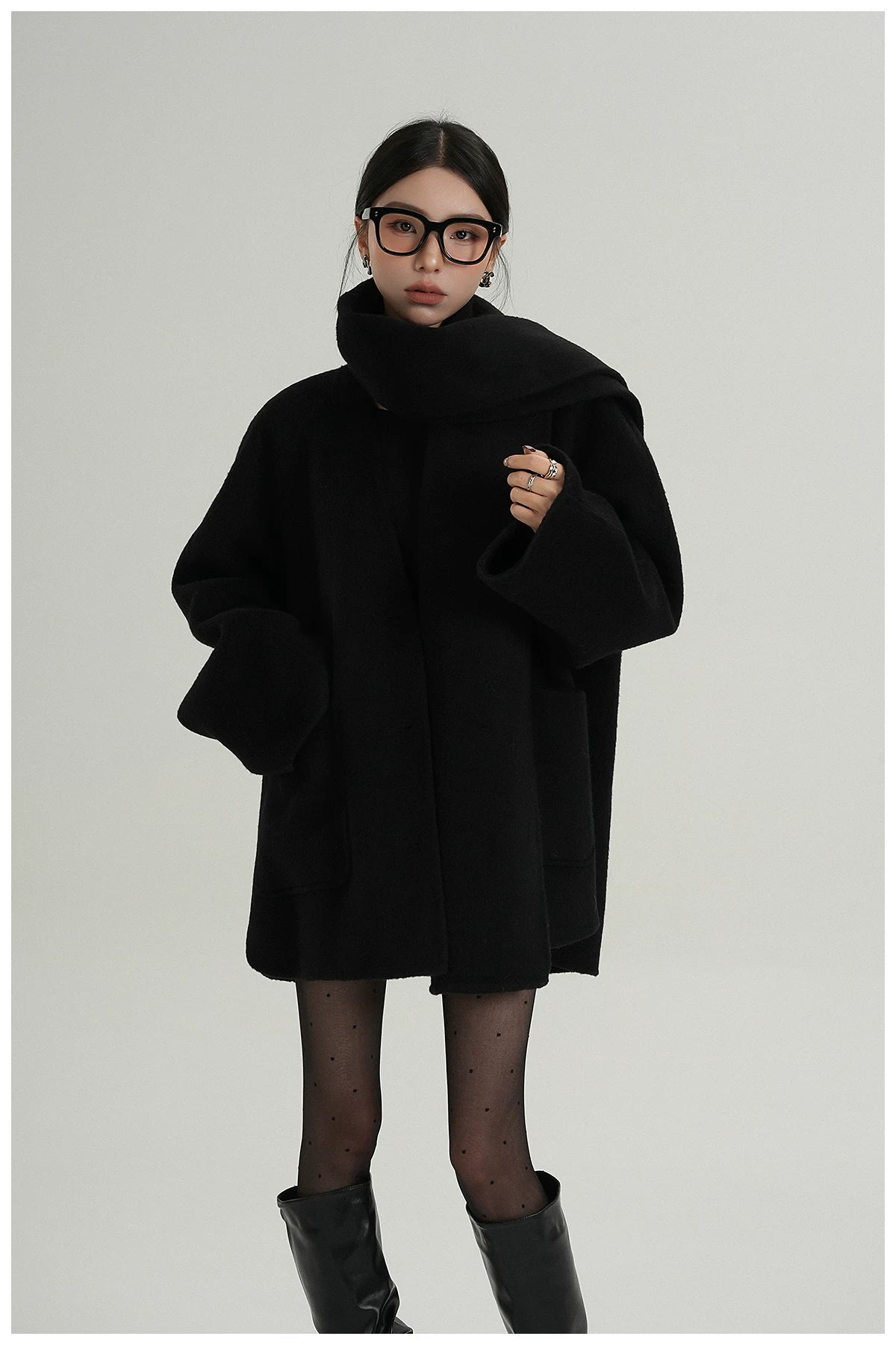 Scarf-Detail Cropped Wool Jacket