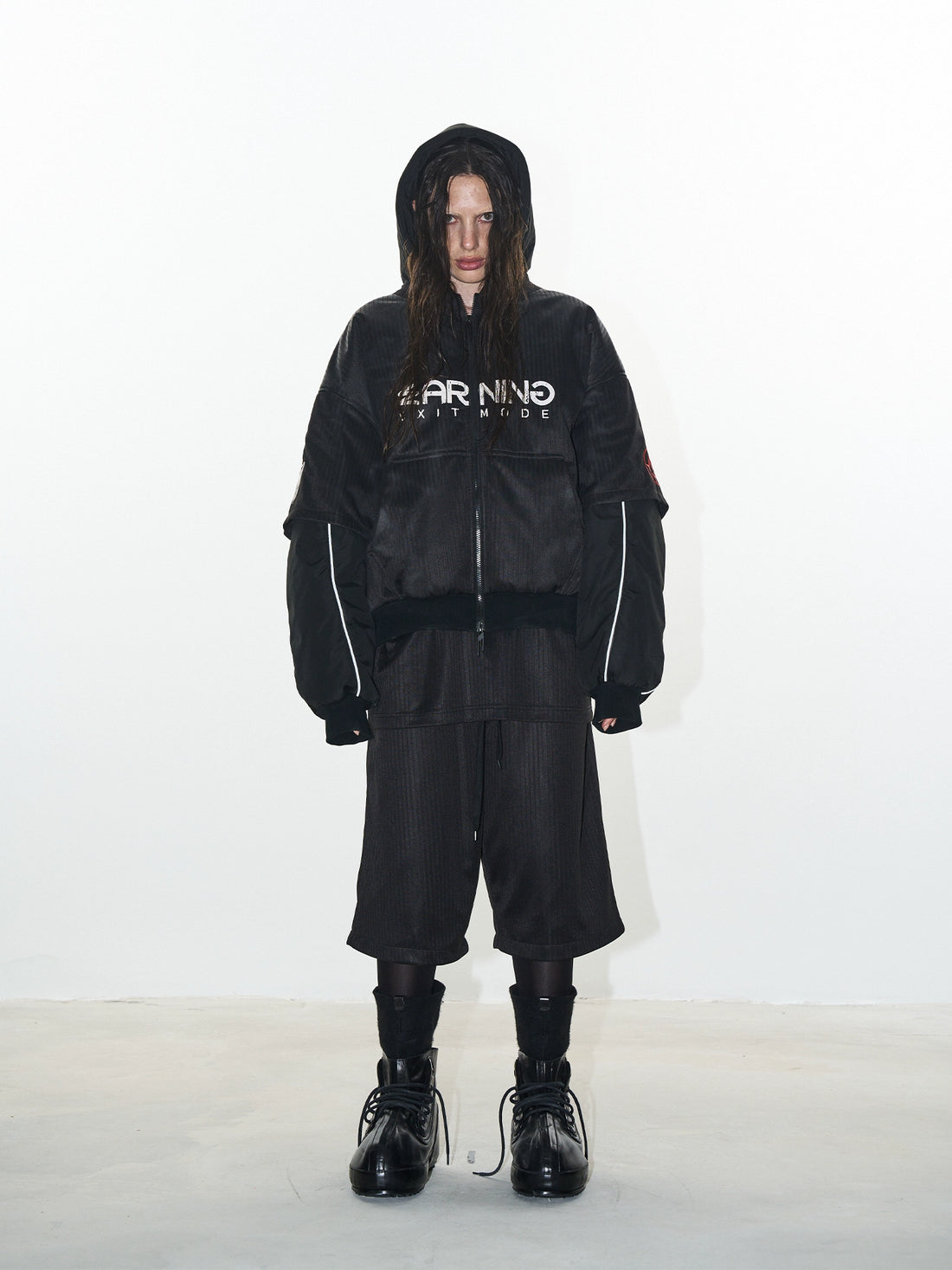 Fake Two-Piece Sports Badge Print Hooded Cotton Jacket - CHINASQUAD