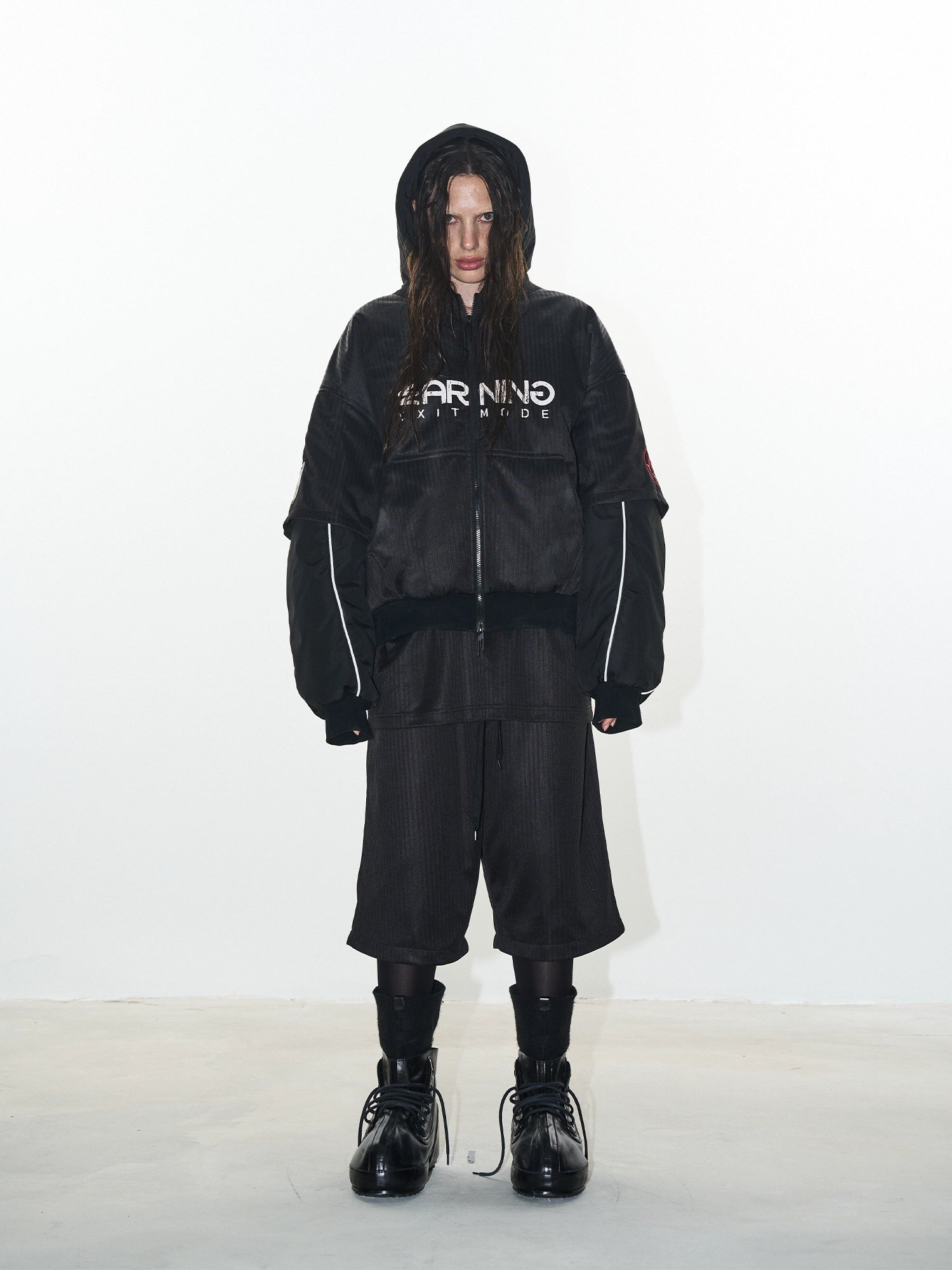 Fake Two-Piece Sports Badge Print Hooded Cotton Jacket - CHINASQUAD