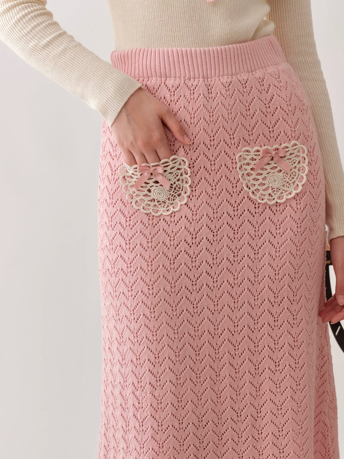 Collegiate White Mock-Neck Knit Top & Skirt Set