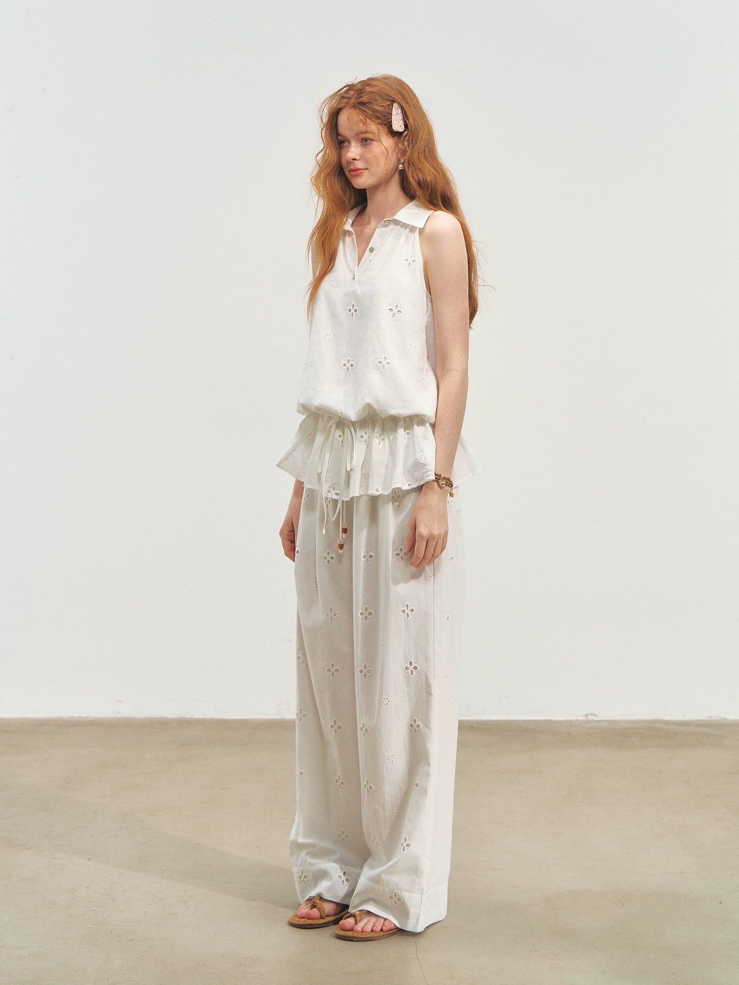 French-Style Printed Sleeveless Halter Tie-Up Top - CHINASQUAD