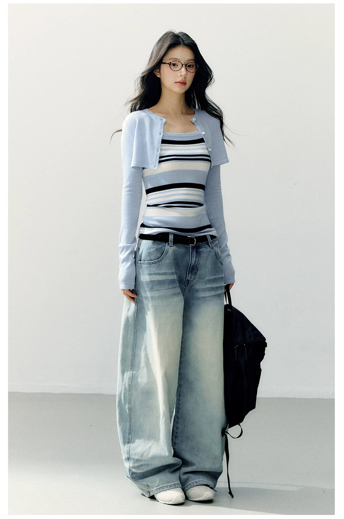 Vintage Blue Washed Wide-Leg Jeans