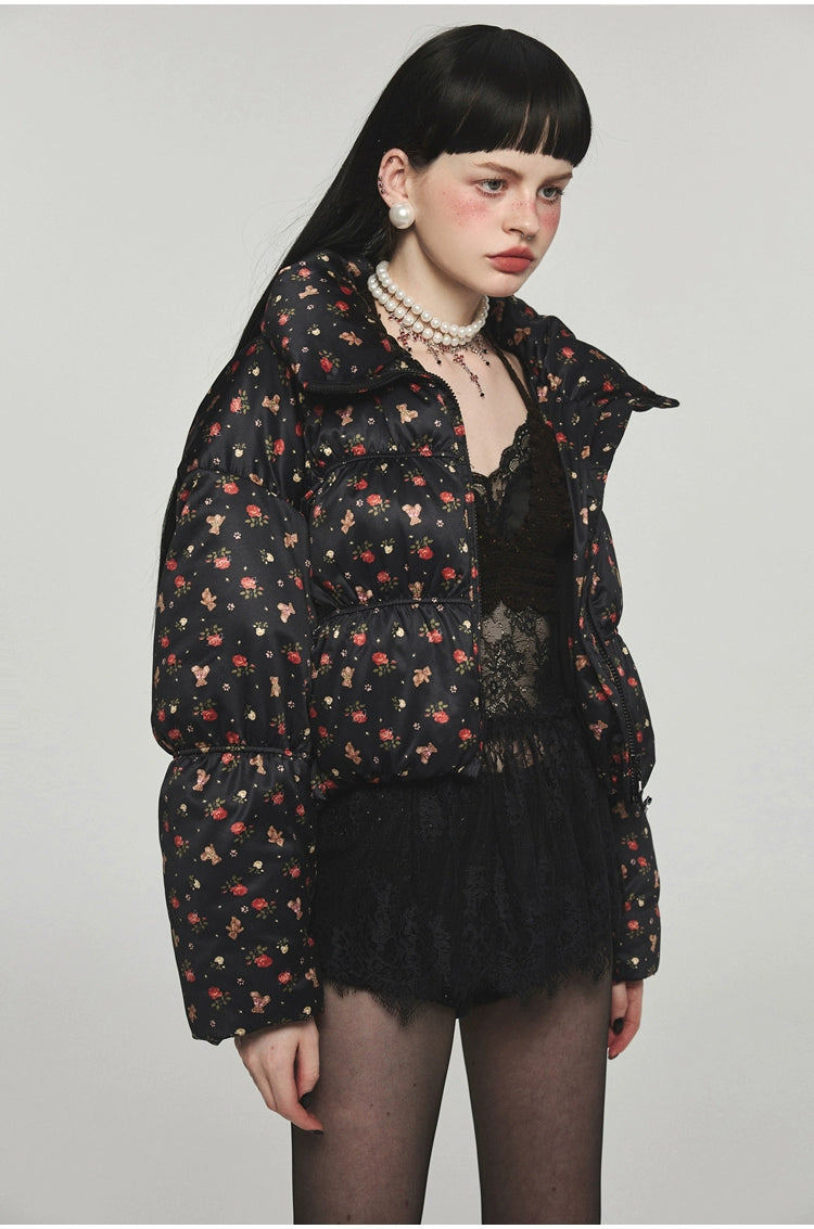 Floral 90% Duck Down Puffer Coat - CHINASQUAD