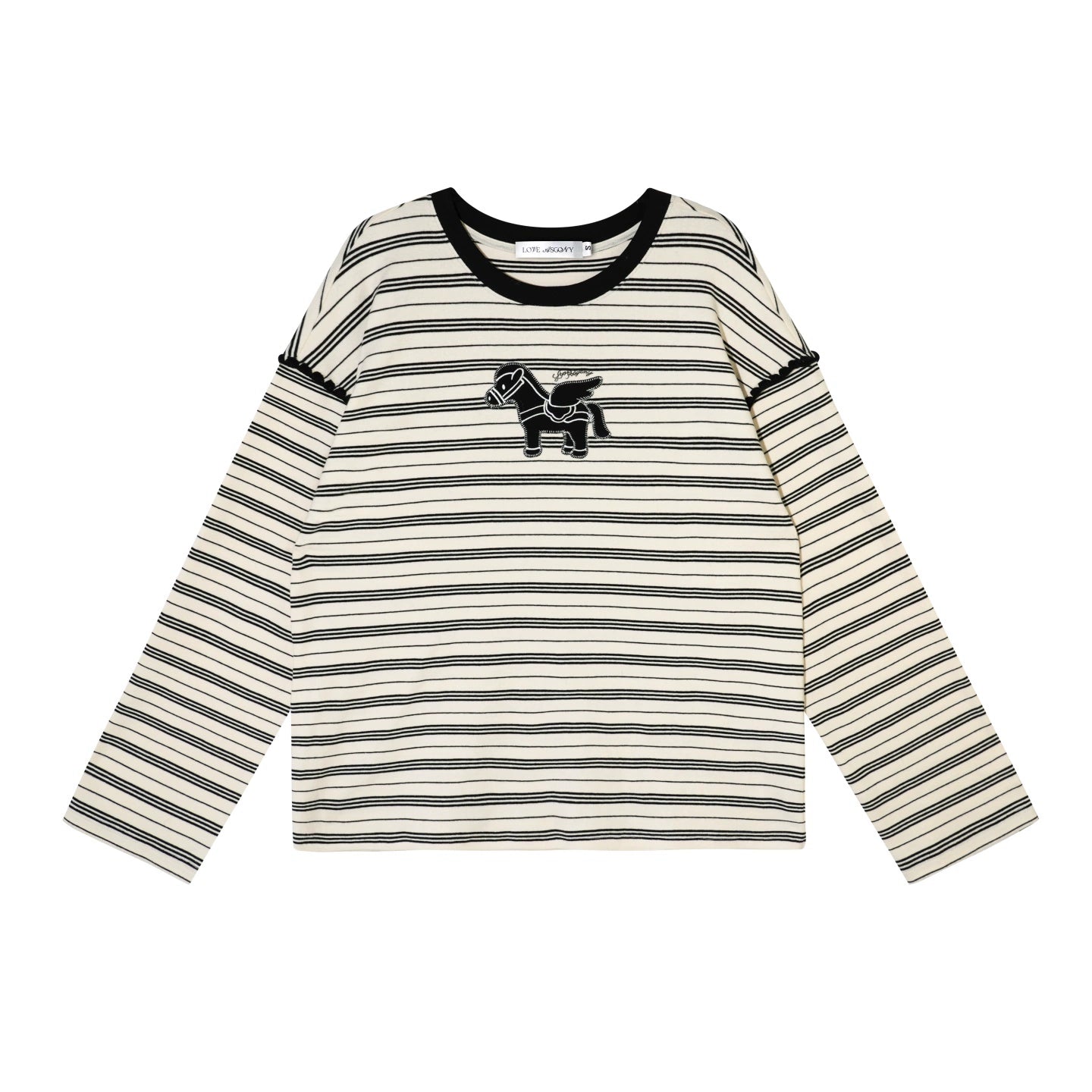 Contrast Stripe Crewneck Long-Sleeve T-Shirt