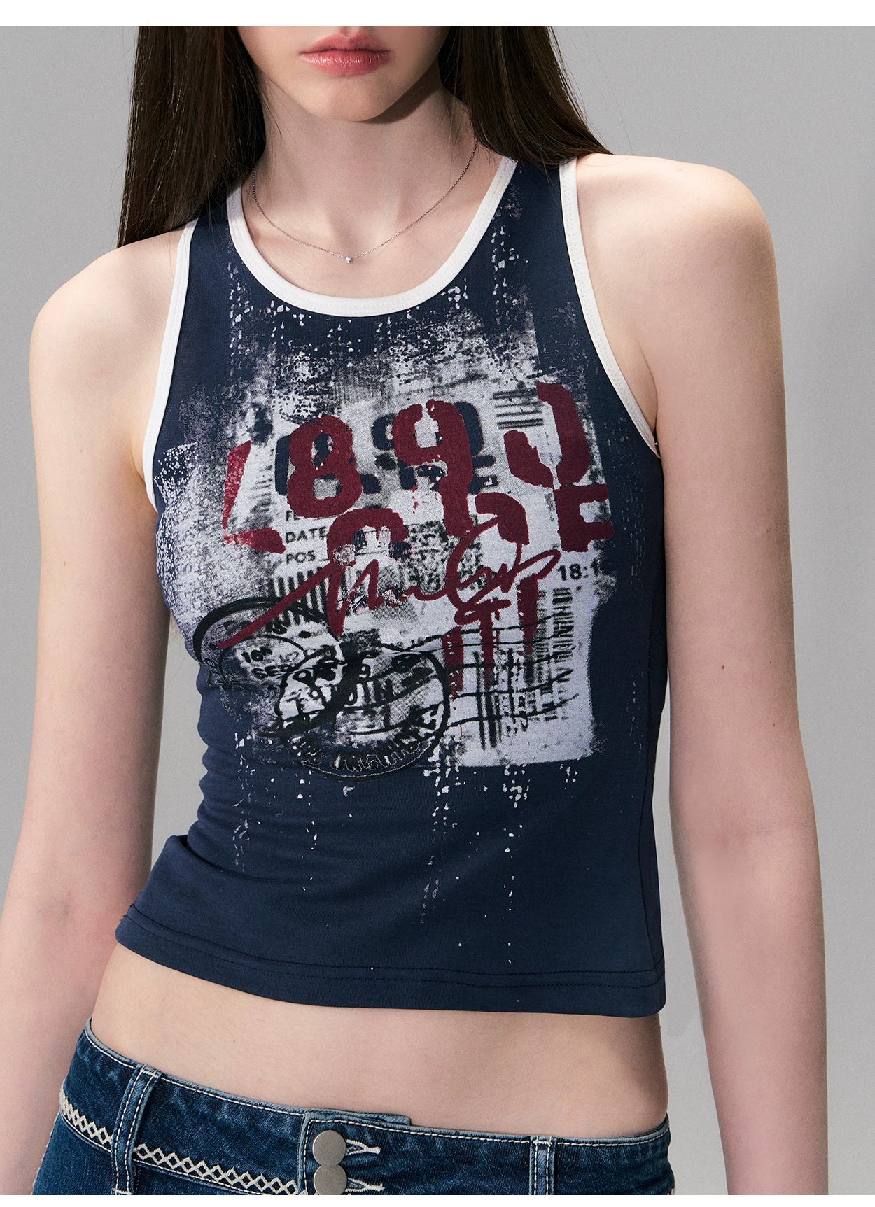 Vintage Print Layered Slim Fit Top Set