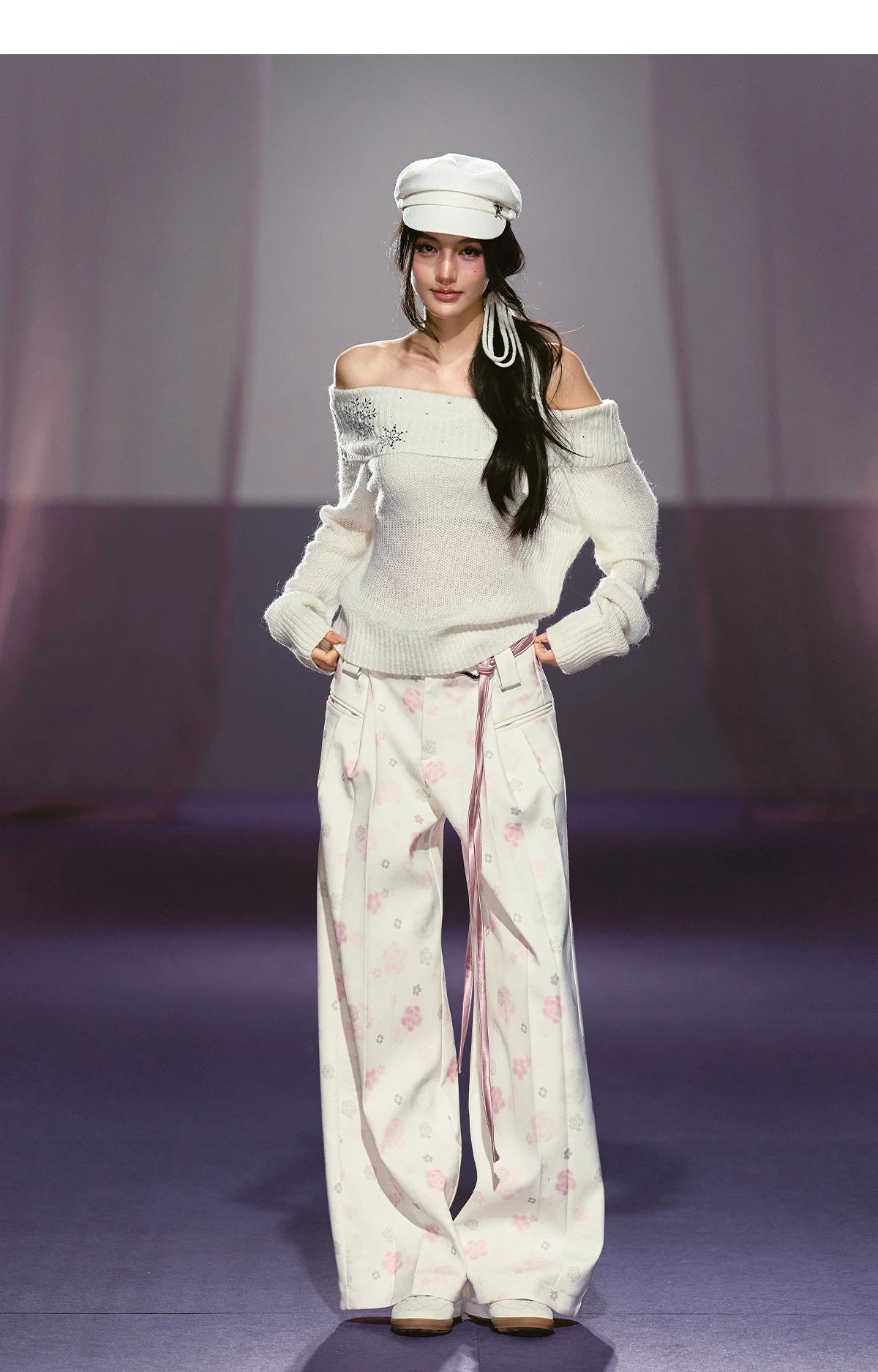 Snowflake Rhinestone Off-Shoulder Knit Sweater