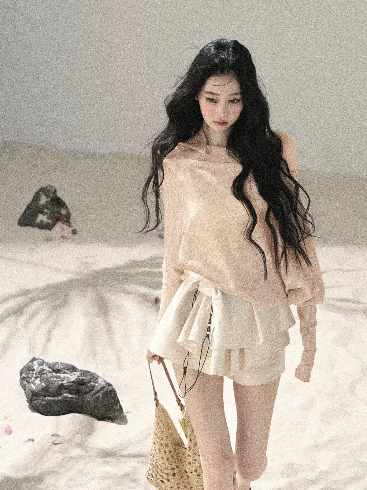 Sheer Off-Shoulder Sun Protection Knit Top Set