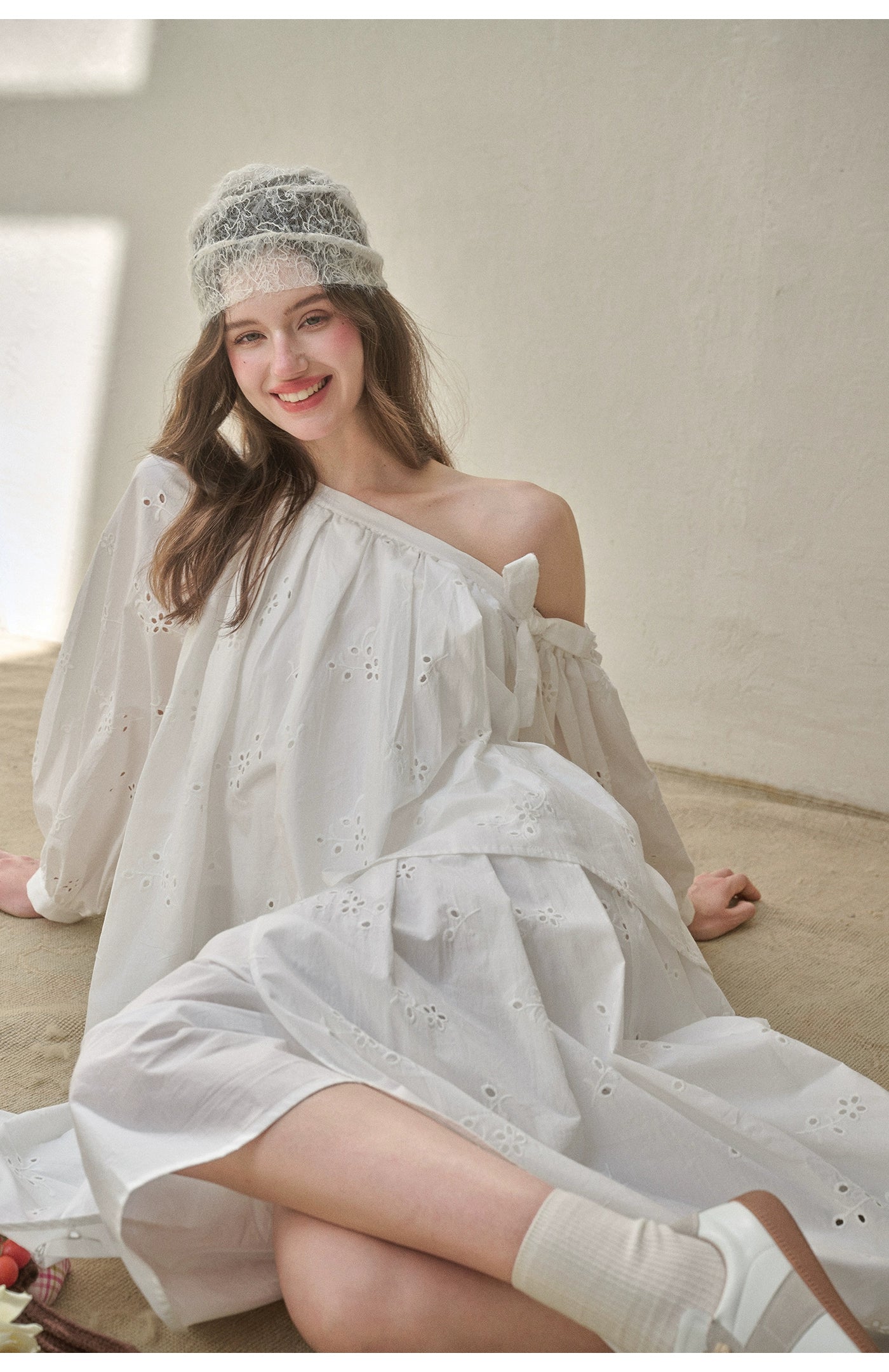 “Good Weather” Embroidered Cotton Blouse & Skirt Set