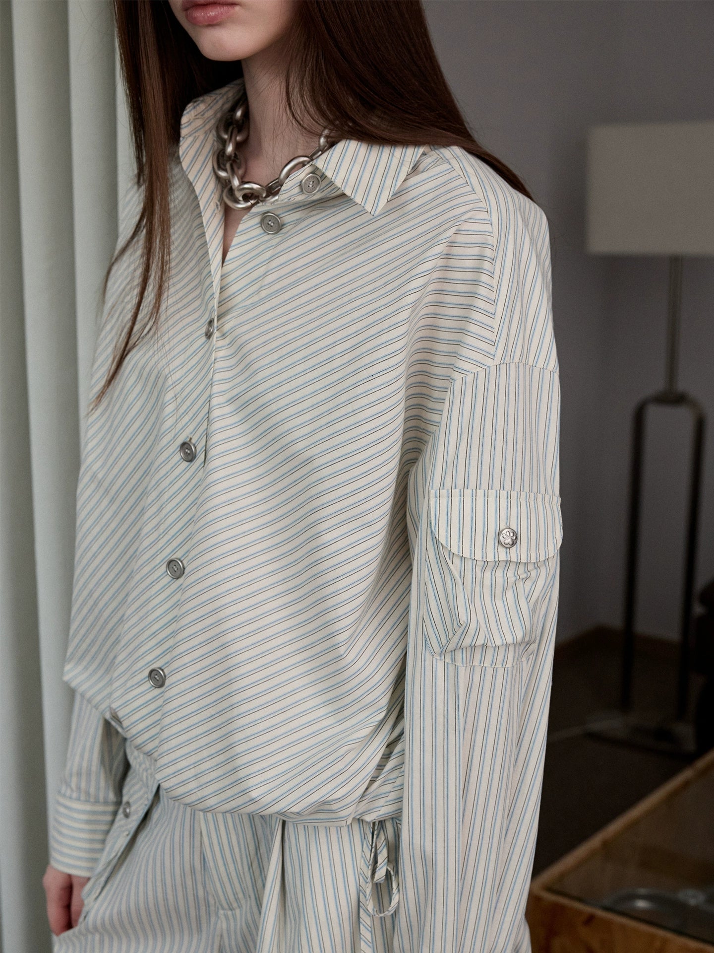 Retro Diagonal Cut Striped Bud Shirt - CHINASQUAD