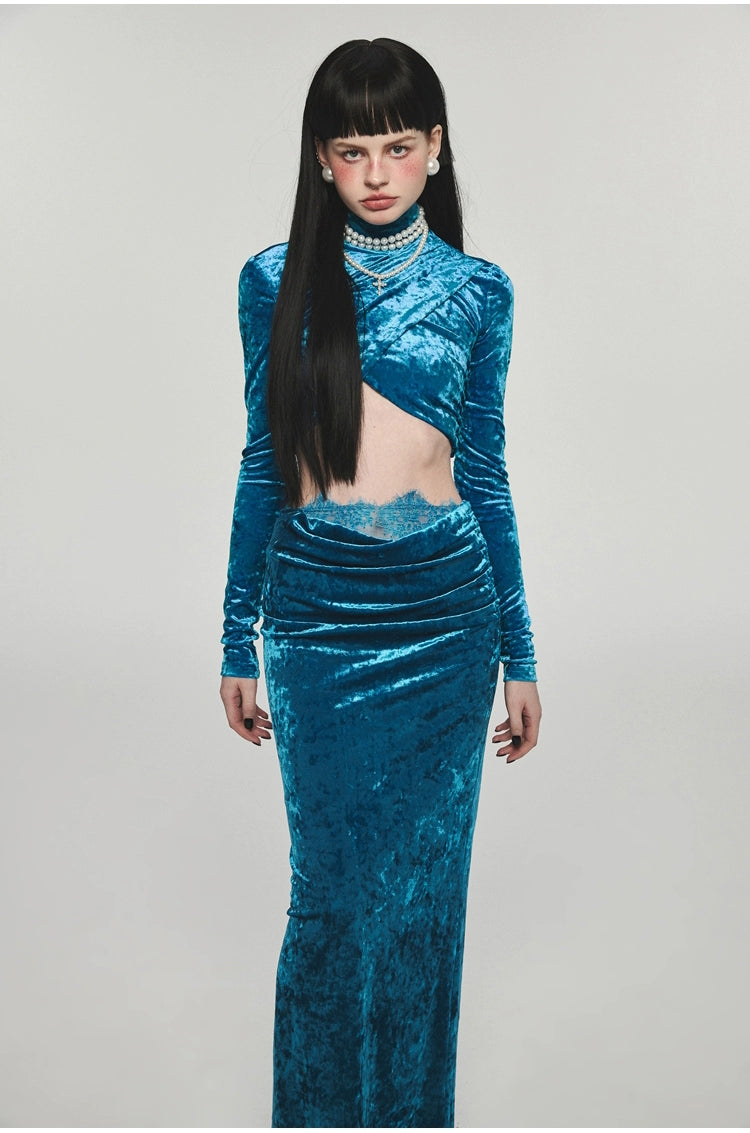 Velvet Turtleneck Crossed Blouse - CHINASQUAD