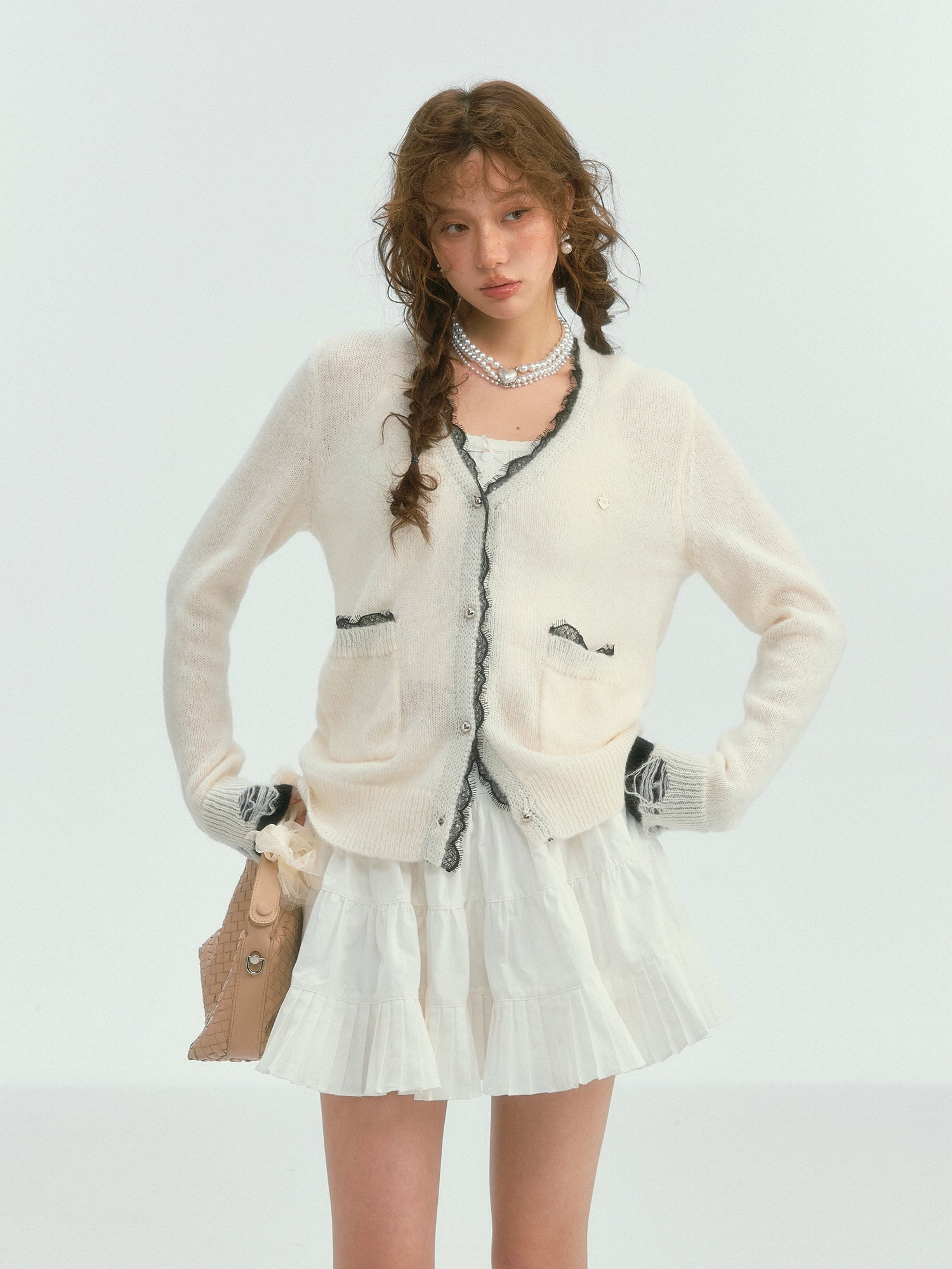 Color-Blocked Lace Trim Cardigan - CHINASQUAD