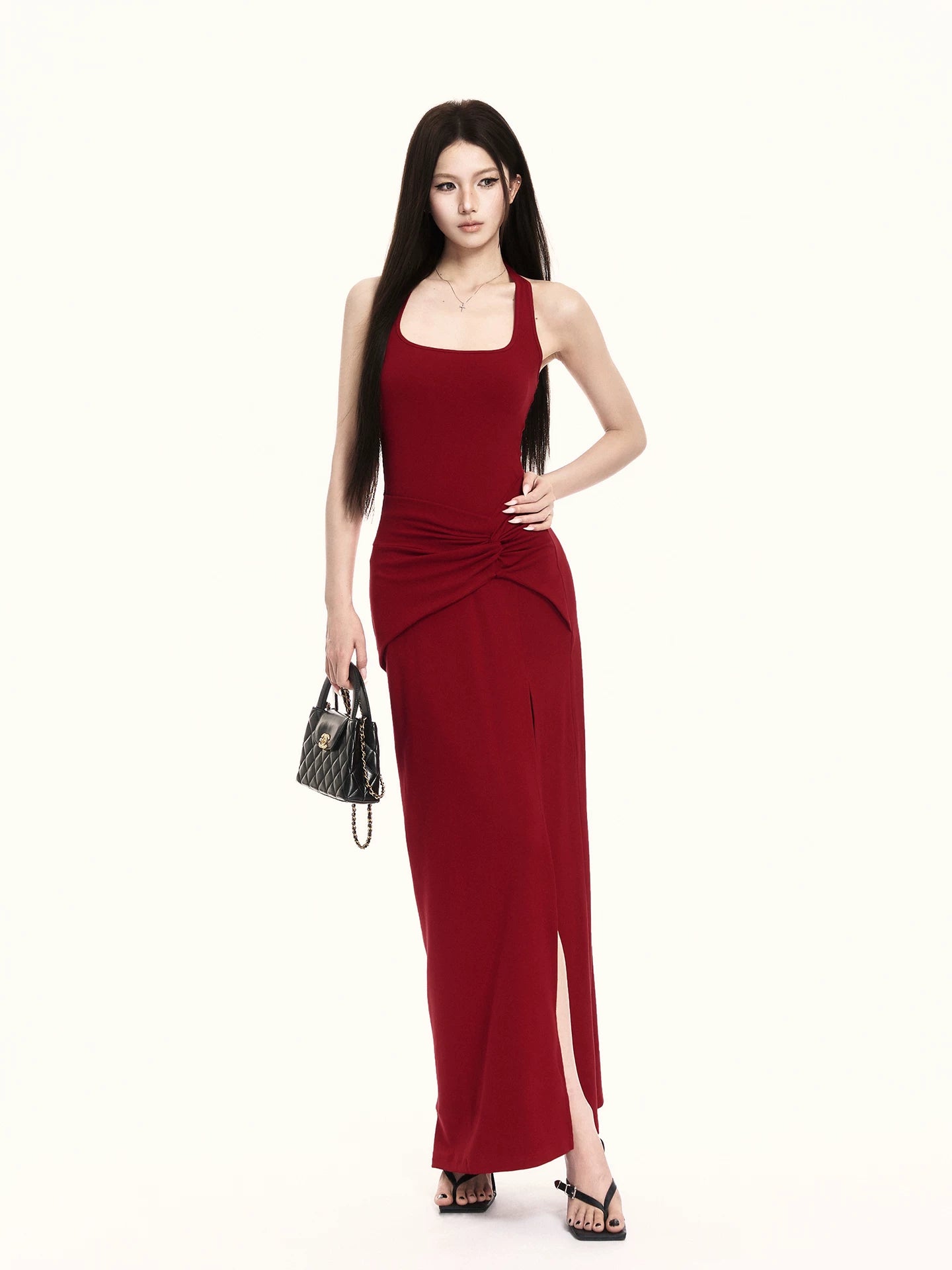 Elegant Halter-Neck Backless Slim-Fit Maxi Dress