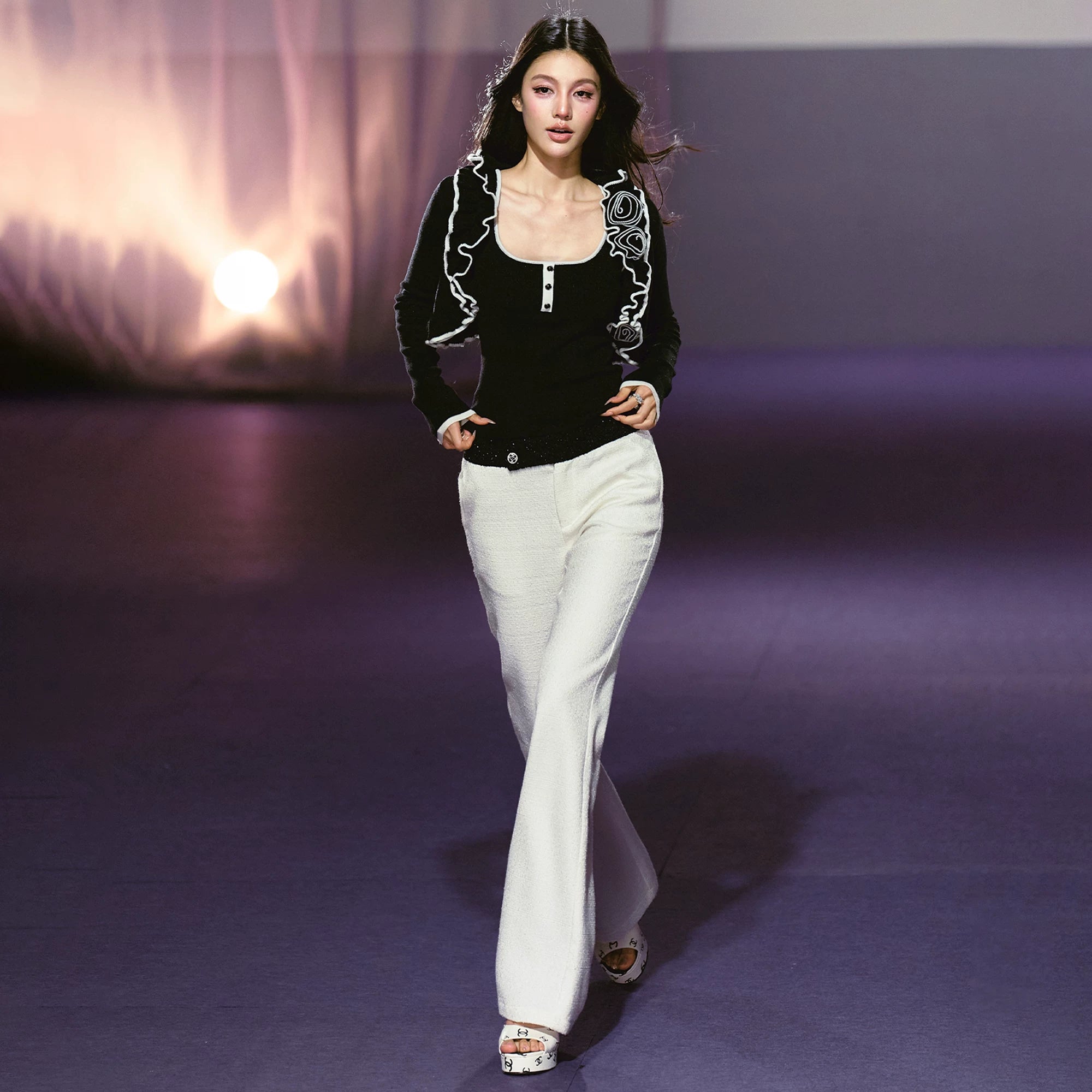 Color-block Rose Cardigan & Racerback Vest Set