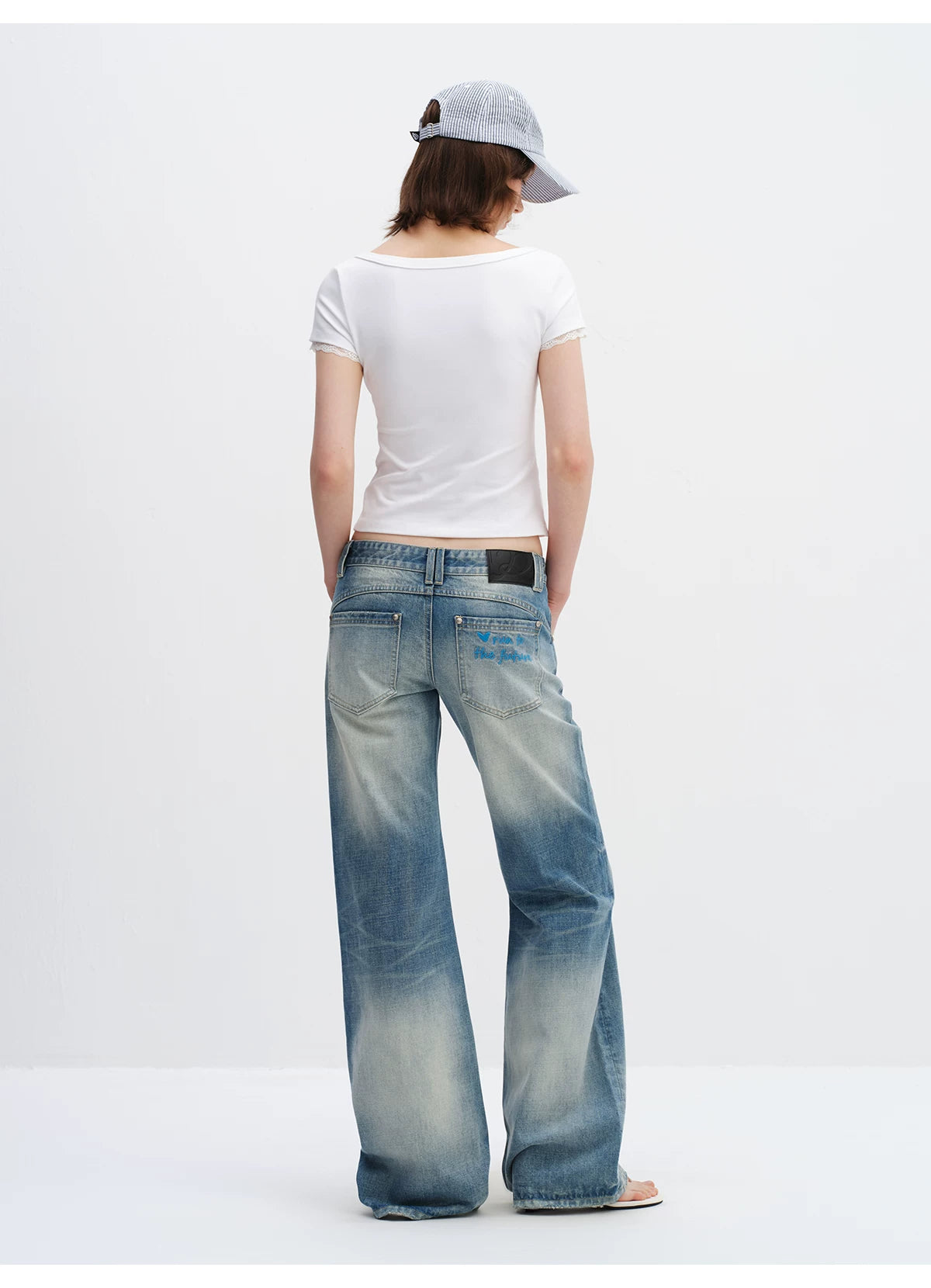 Vintage Washed Low-Rise Flared Denim Jeans