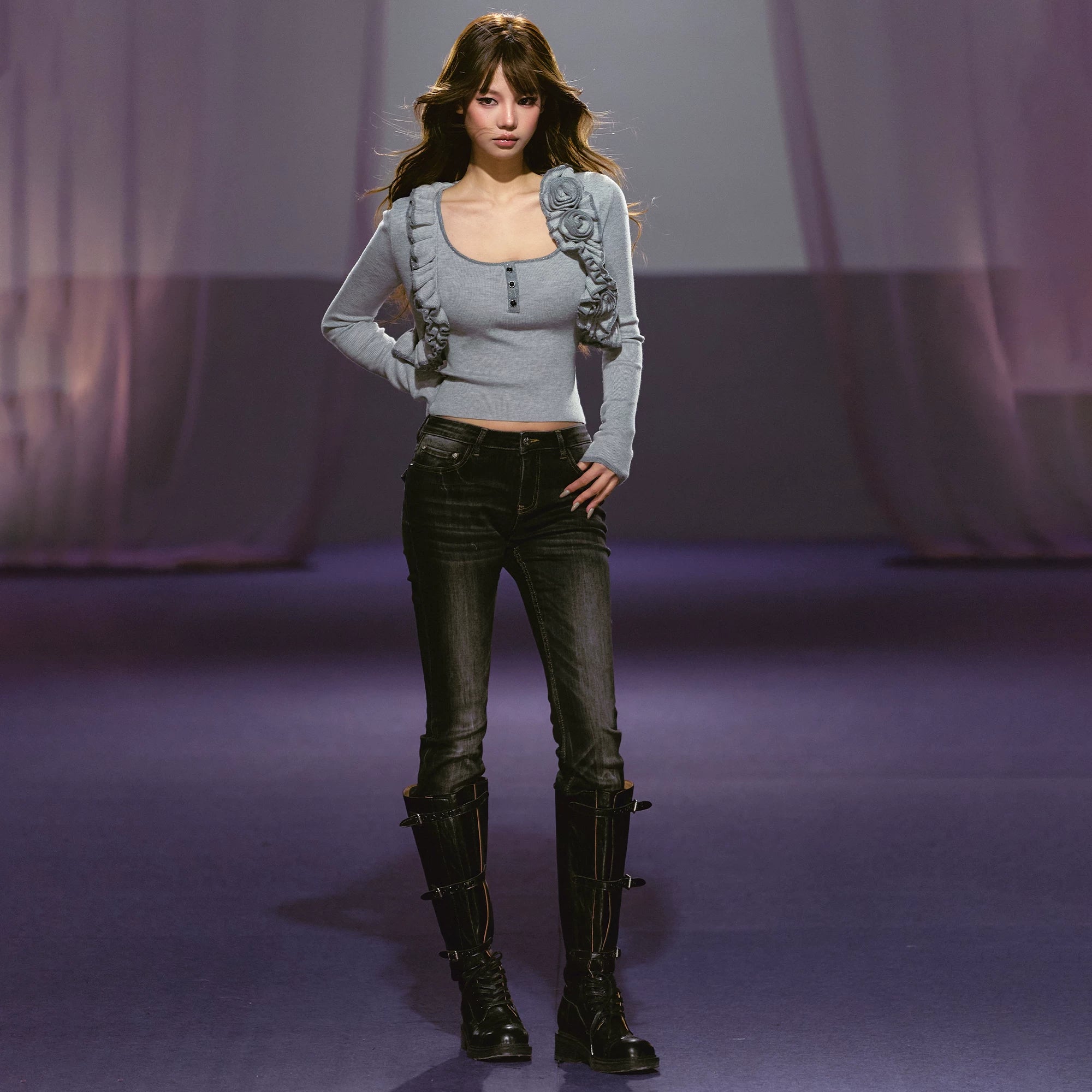 Color-block Rose Cardigan & Racerback Vest Set