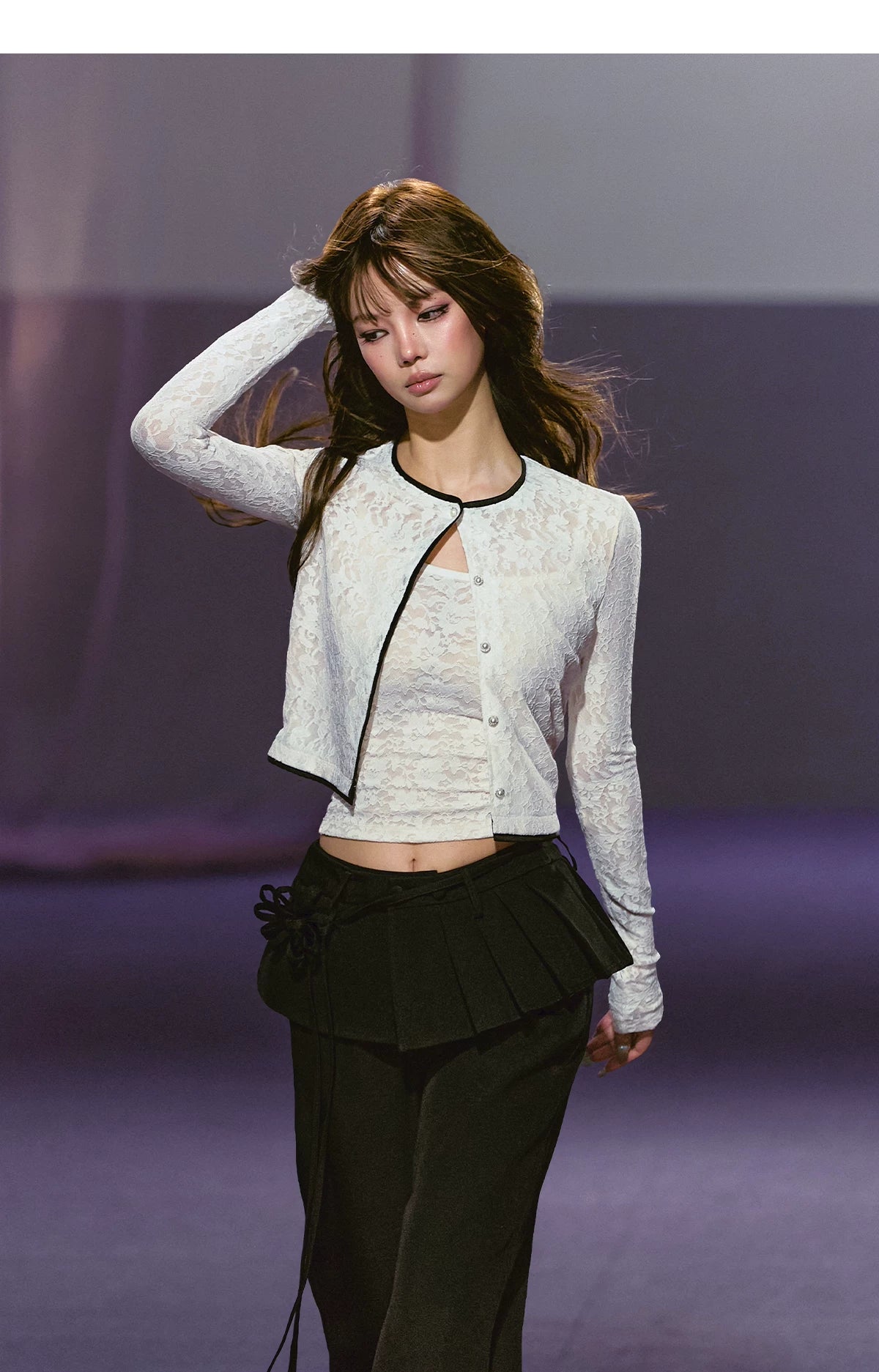 Lace & Satin Layered Cardigan & Lace Camisole