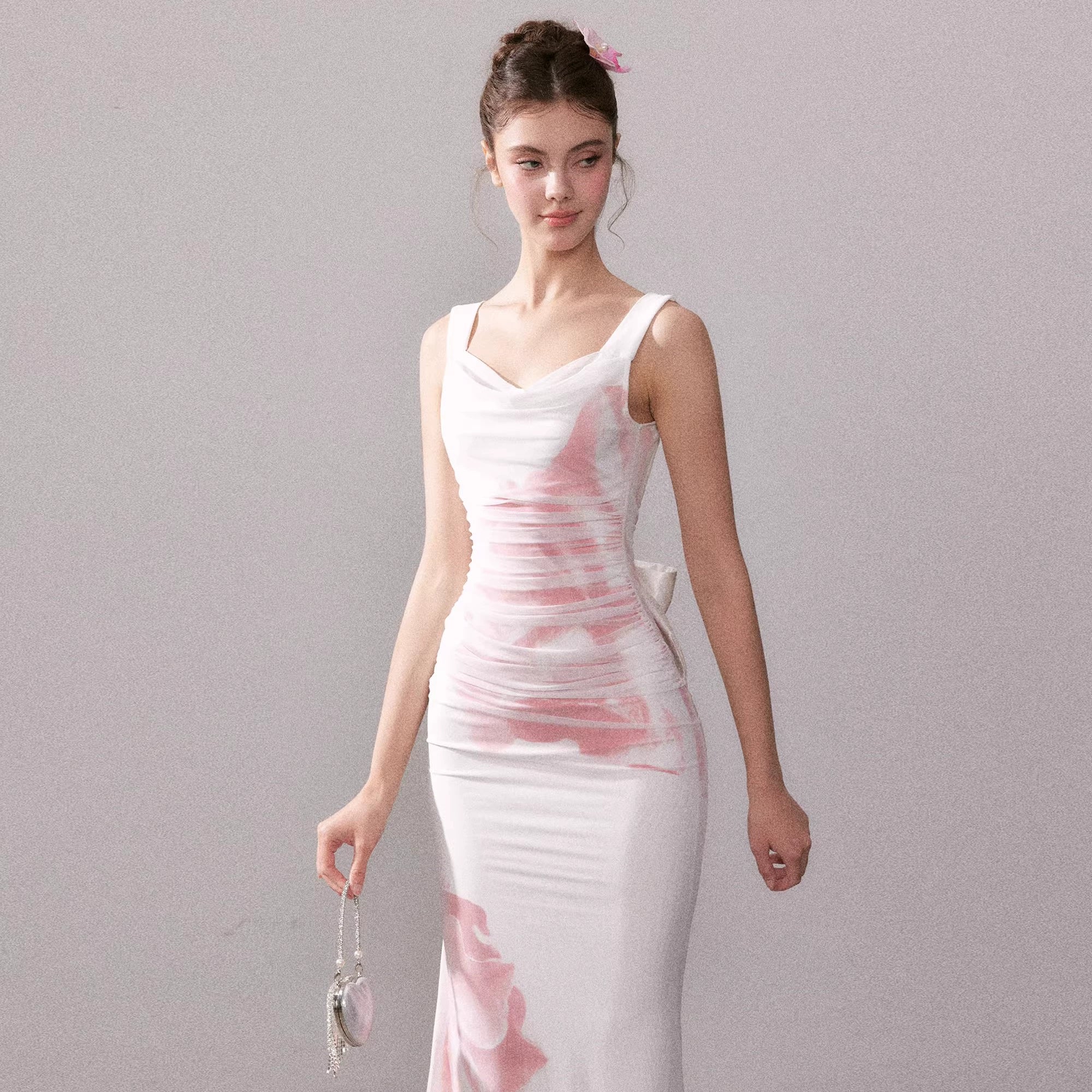 Icy Rose Floral Mesh Mermaid Maxi Dress