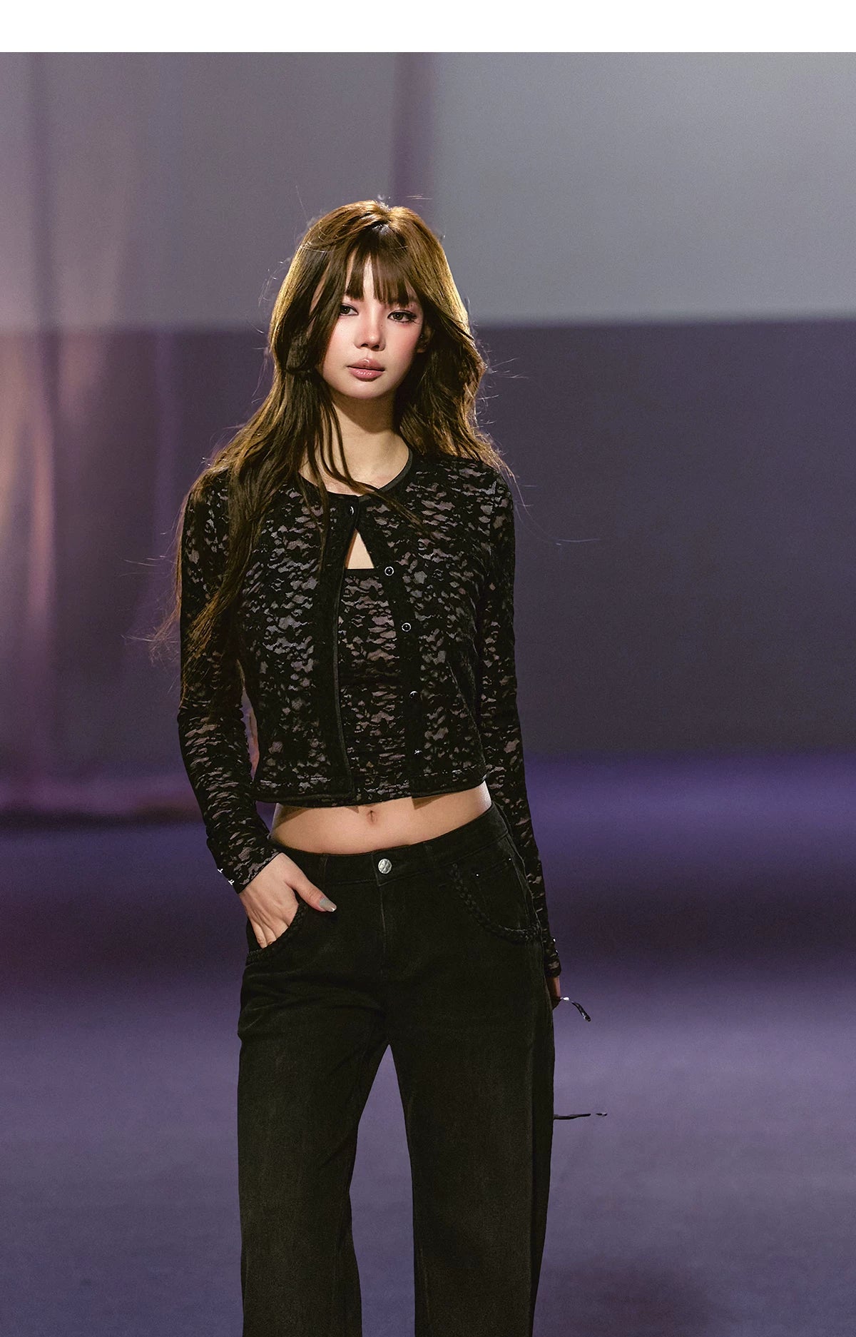 Lace & Satin Layered Cardigan & Lace Camisole