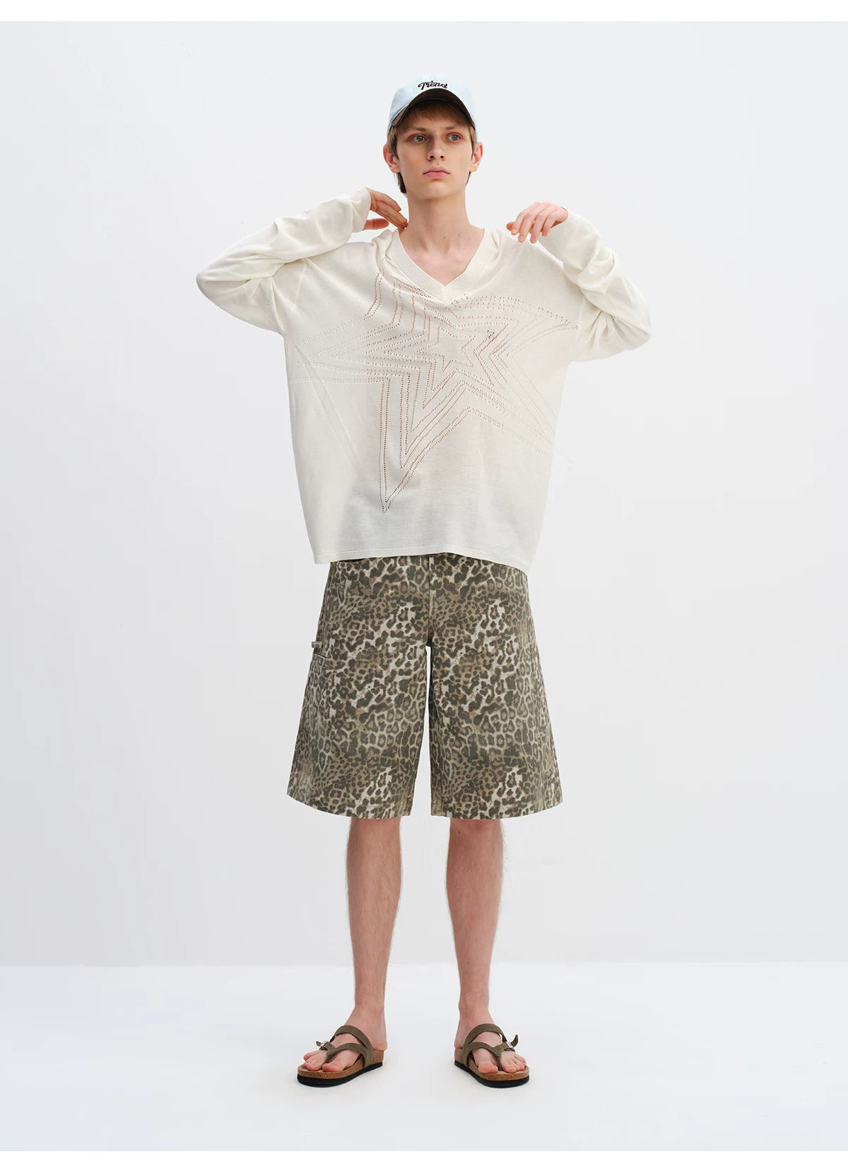 Vintage Leopard Print Relaxed Wide-Leg Bermuda Shorts