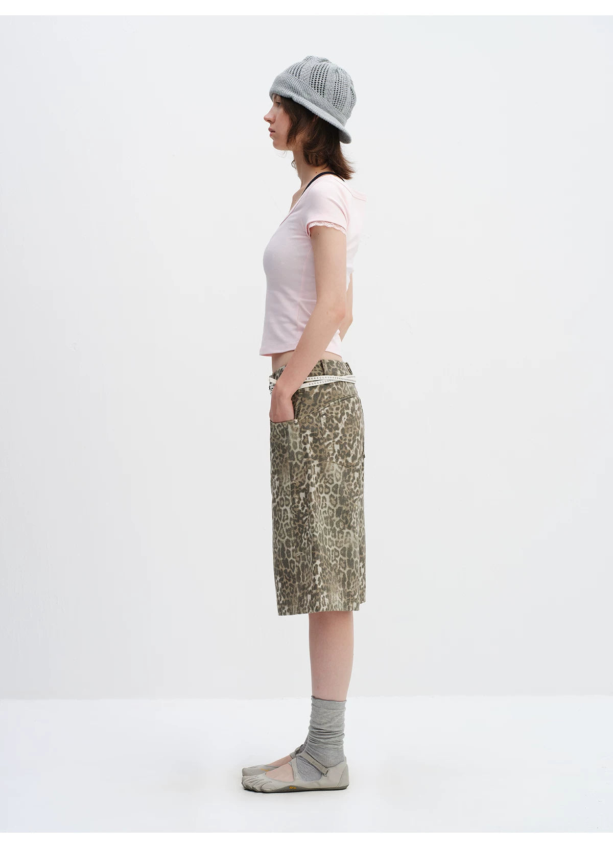 Vintage Leopard Print Relaxed Wide-Leg Bermuda Shorts