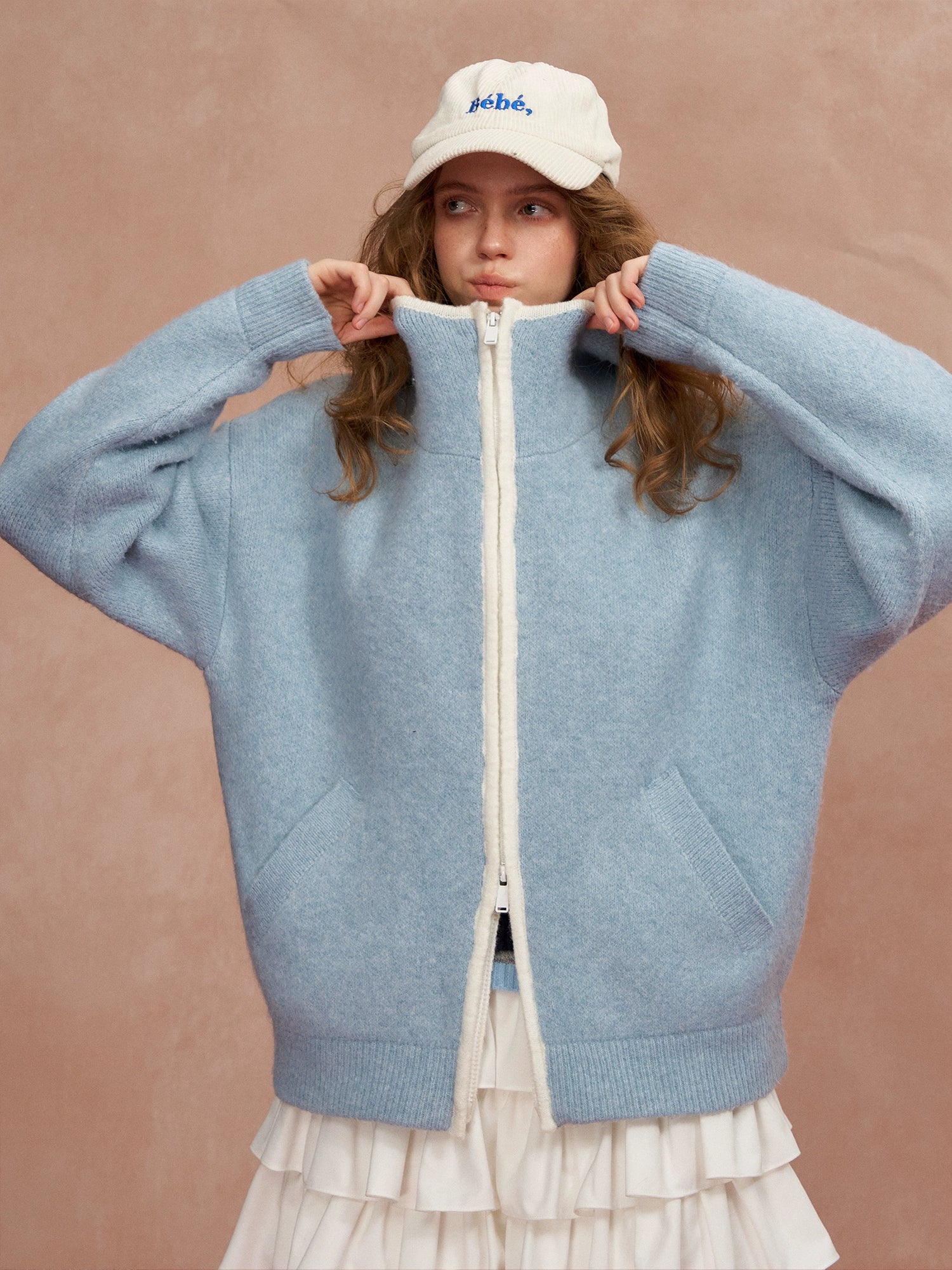 Relaxed Contrast-Trim Hooded Zip Cardigan