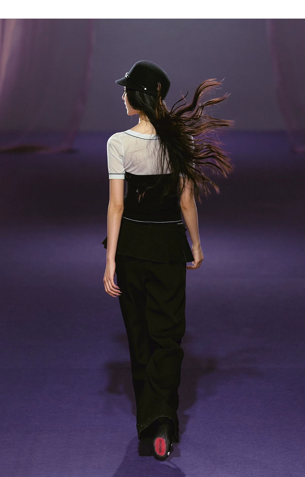 Semi-sheer Sparkly Color-block Short-sleeve Top