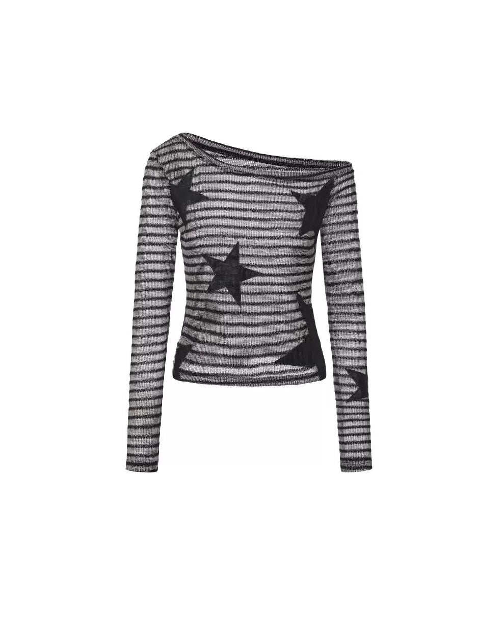 Asymmetric Sheer Knit Off-Shoulder Top