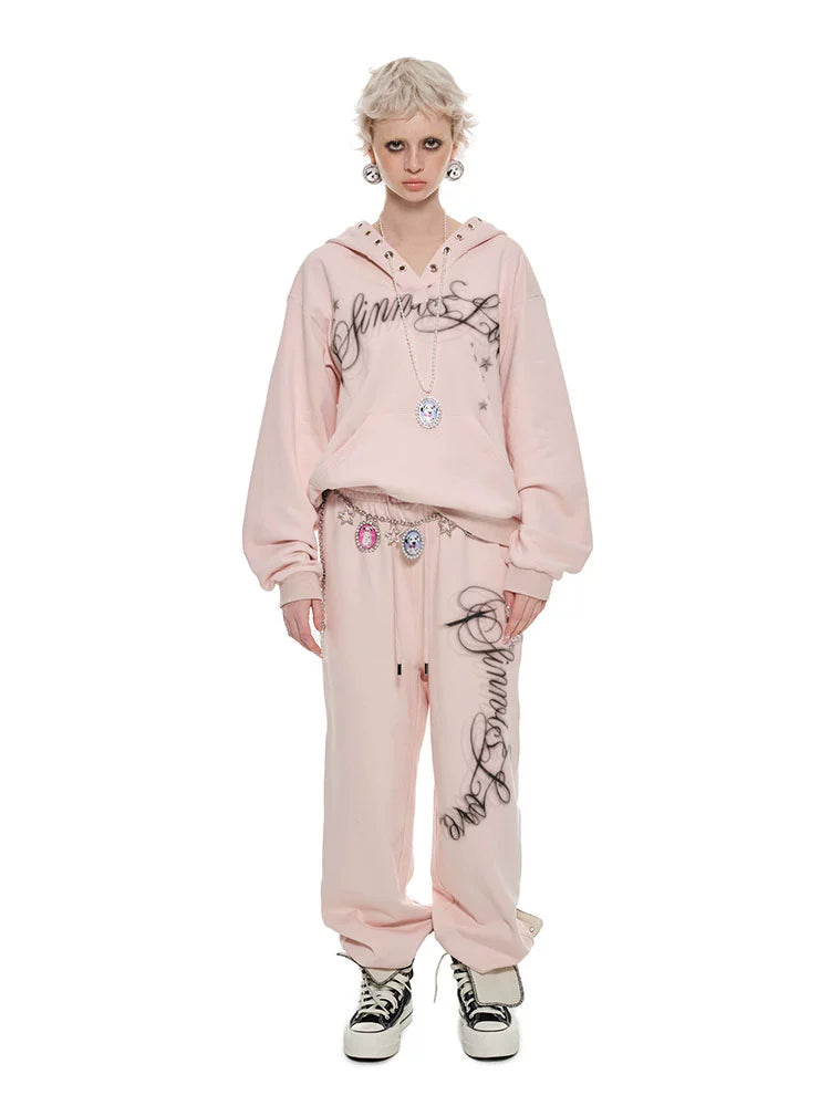 Loose Hooded Eyelet Print Sweatshirt - CHINASQUAD