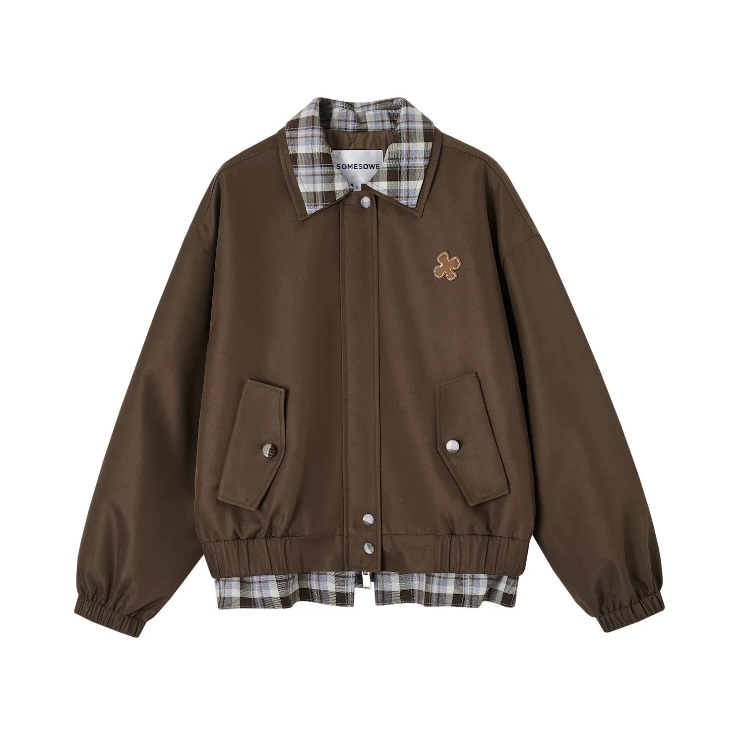 Double-Collar Plaid Patchwork Padded Jacket