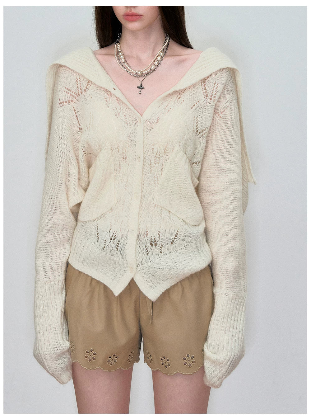 Double-Waistband Embroidered Straight Shorts