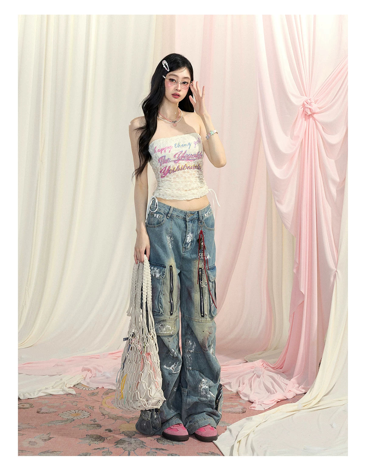 “Spring Love Letter” Lace Bandeau Crop Top