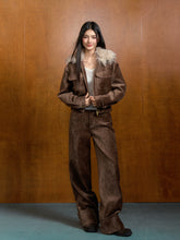 Suede High-waisted Folded Cuff Trousers - CHINASQUAD