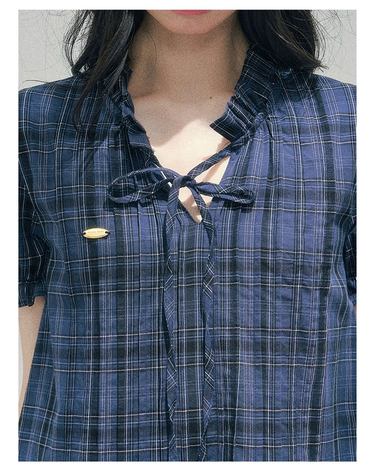 French Plaid Puff Sleeve Mini Dress