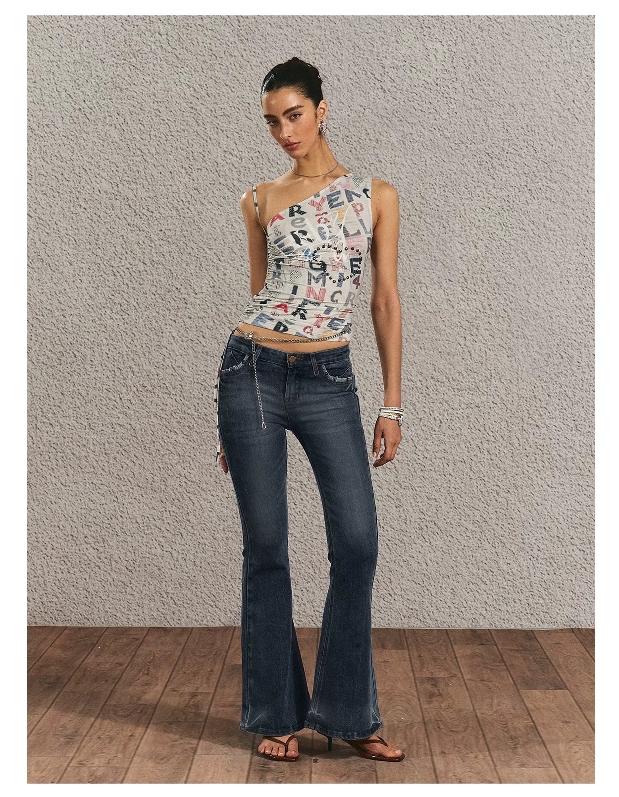 Vintage Graphic One-Shoulder Cinched Crop Tee