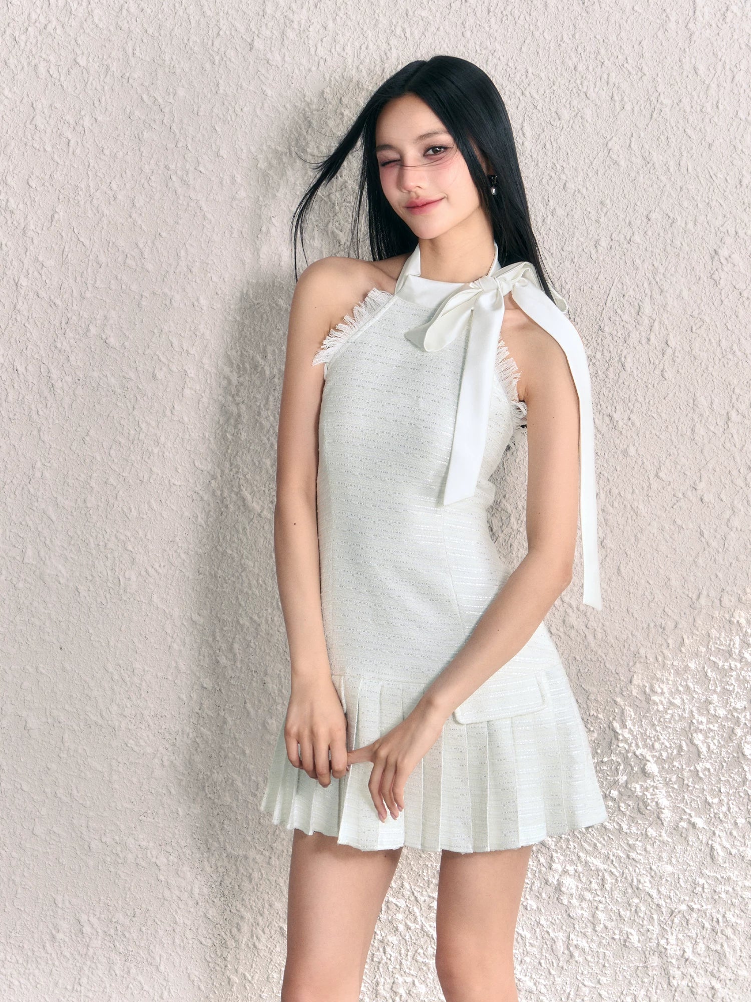 (Final Sale) White Bowtie Slip Mini Dress