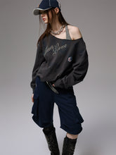 Off Shoulder Letter Print Sweatshirt - CHINASQUAD